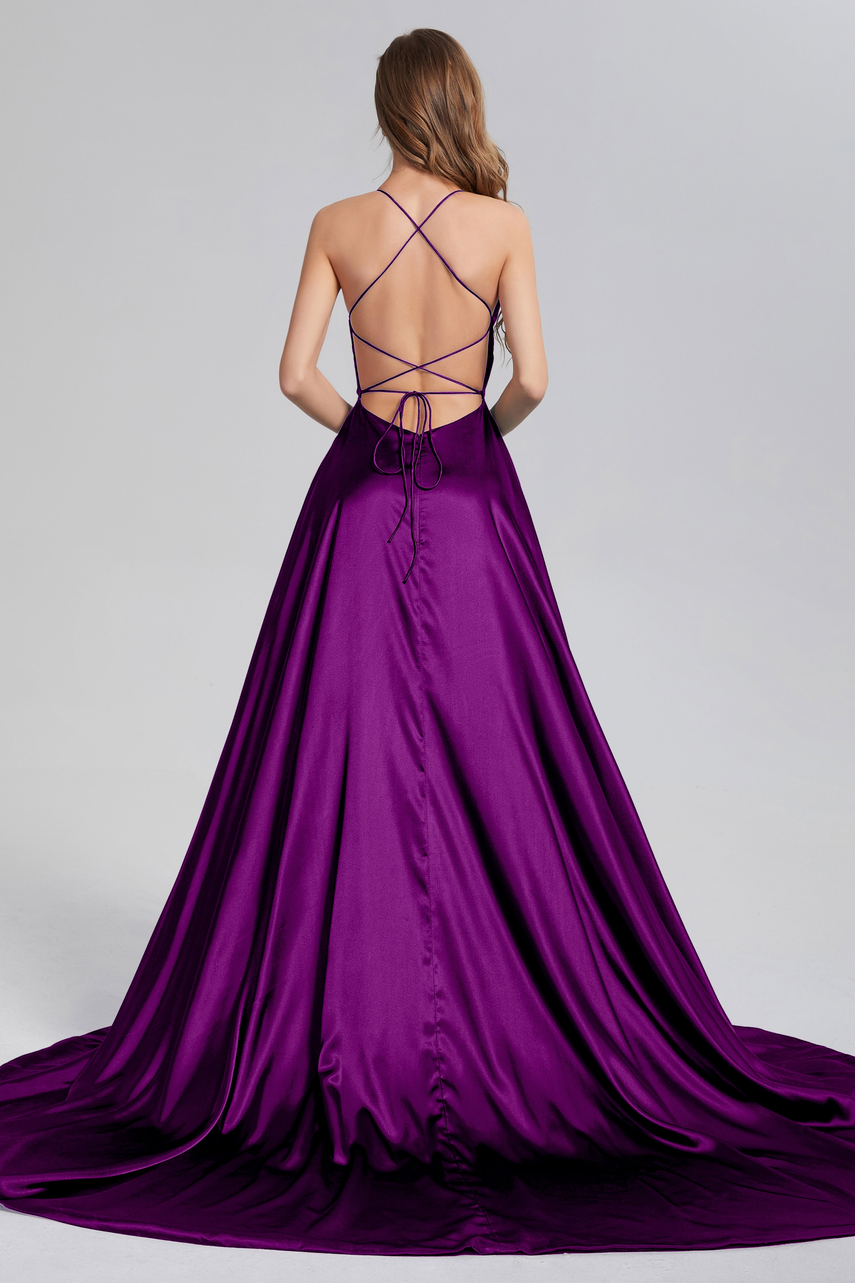 V-neck Split Prom Dresses with Trailing