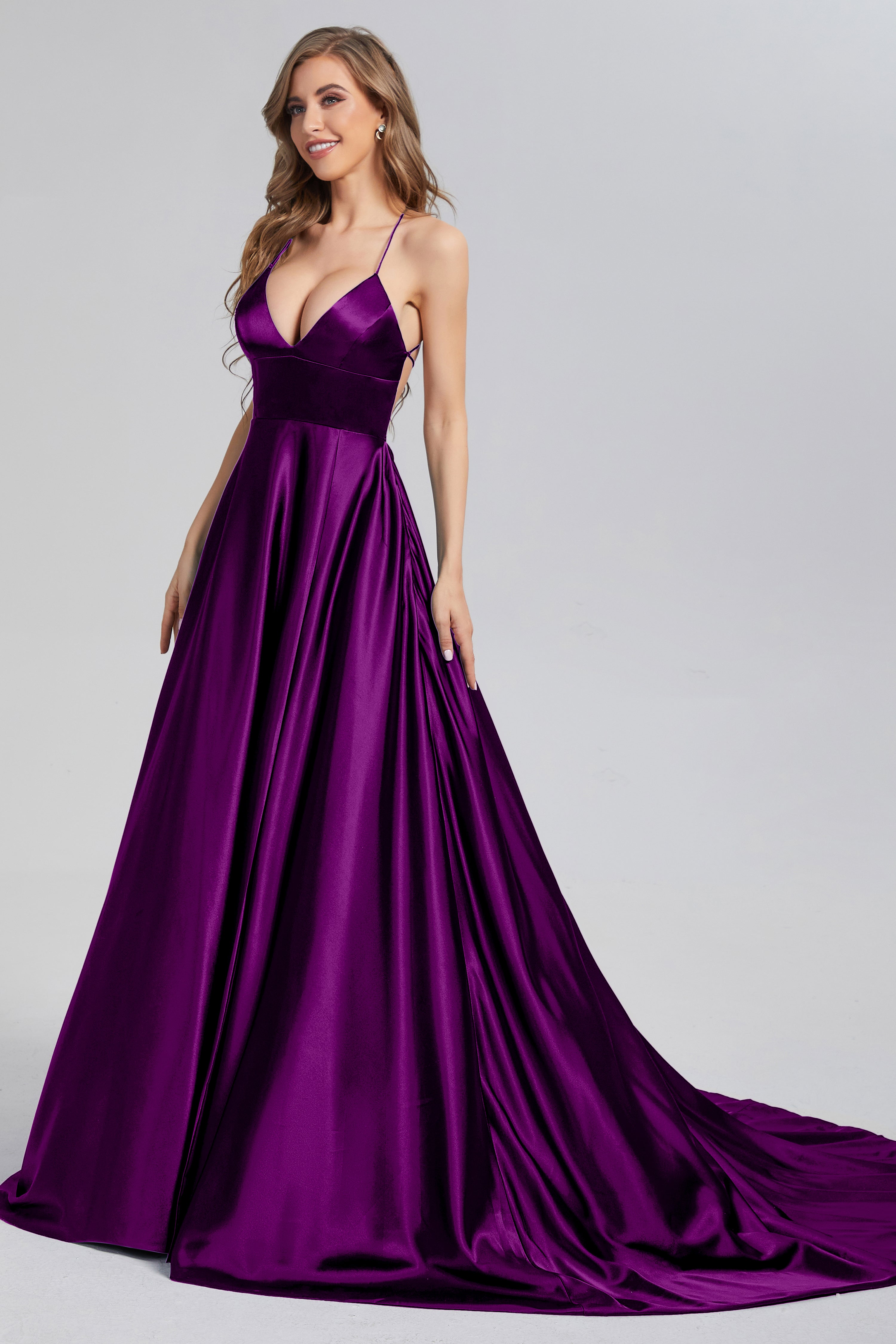 V-neck Split Prom Dresses with Trailing