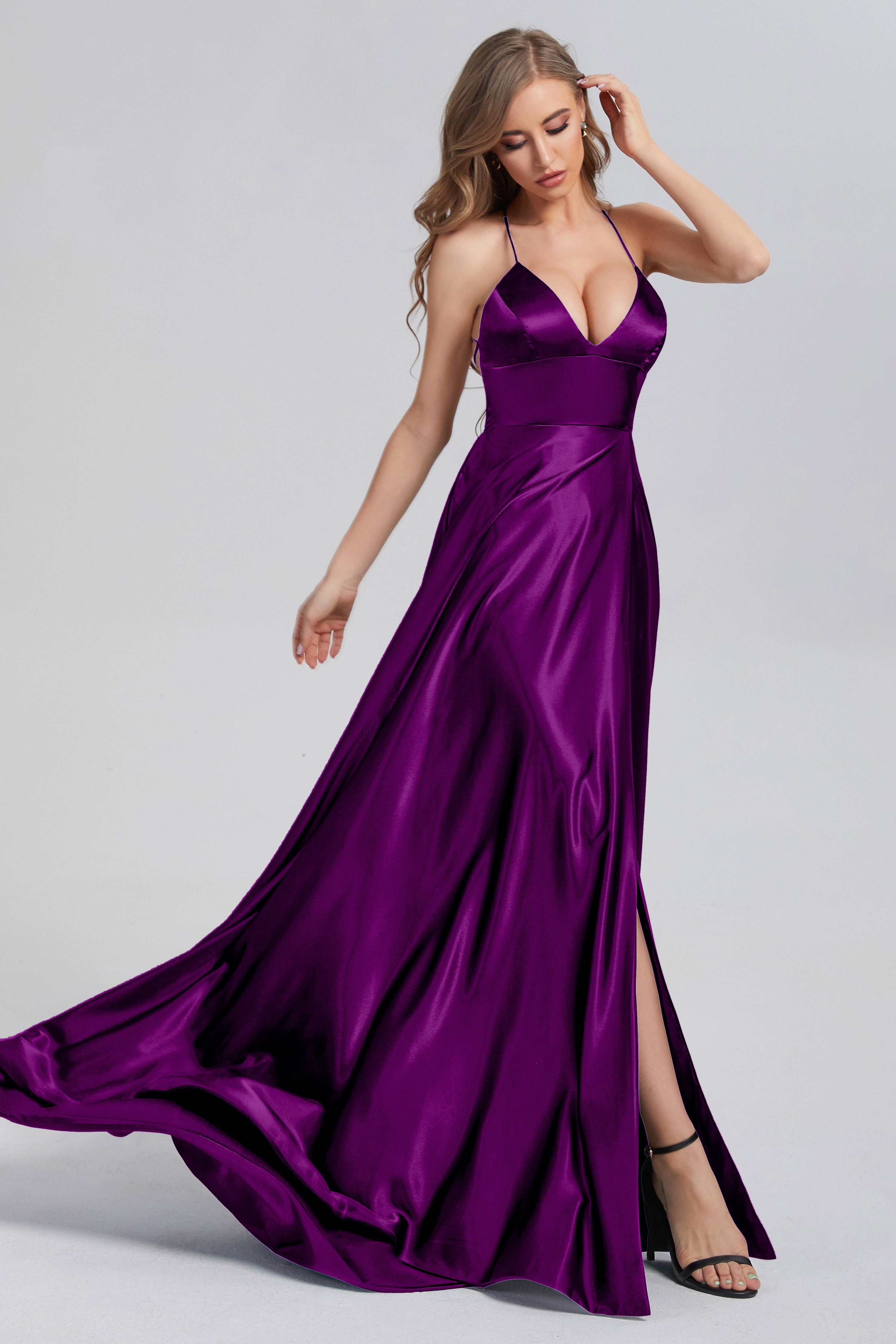 V-neck Split Prom Dresses with Trailing