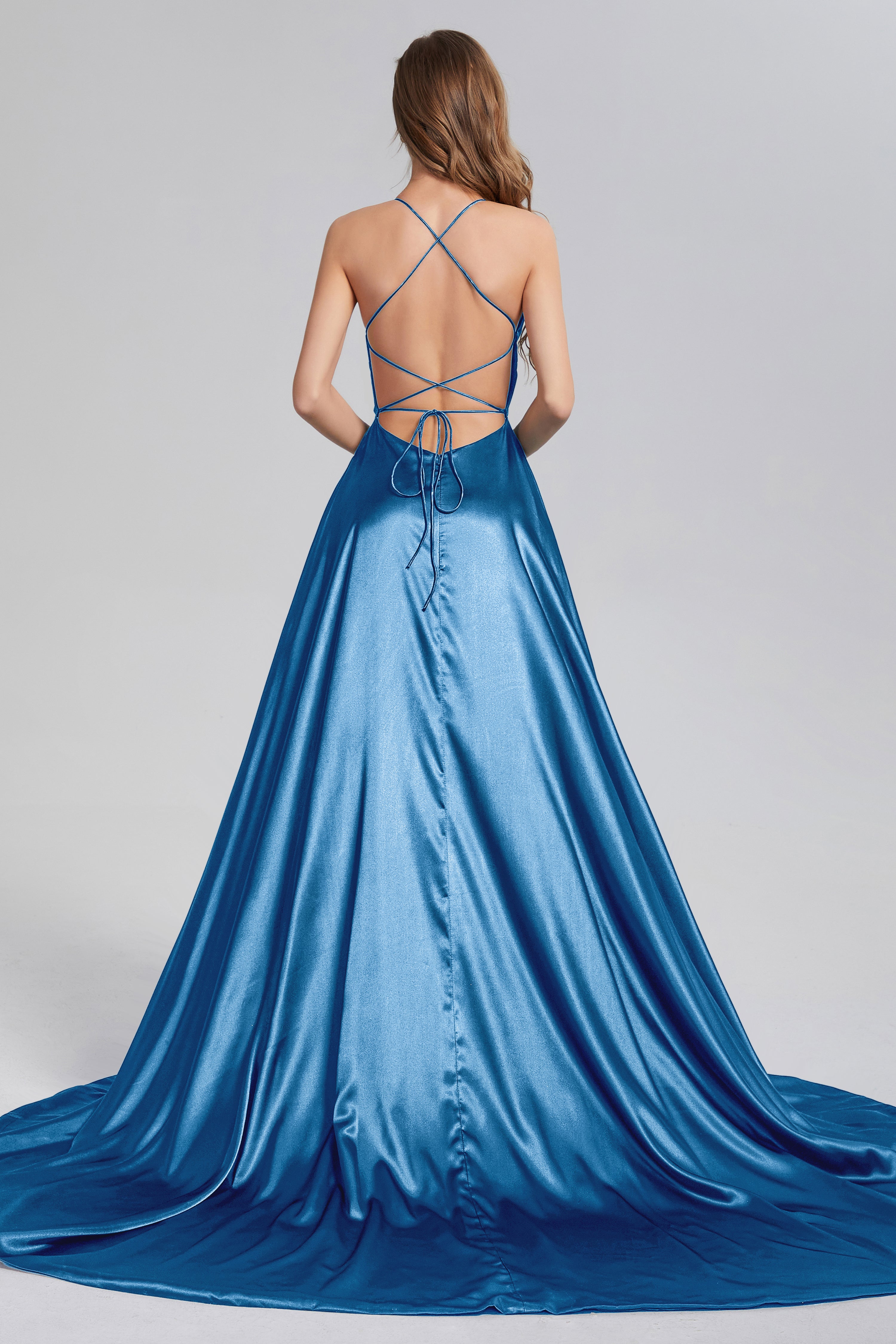 V-neck Split Prom Dresses with Trailing