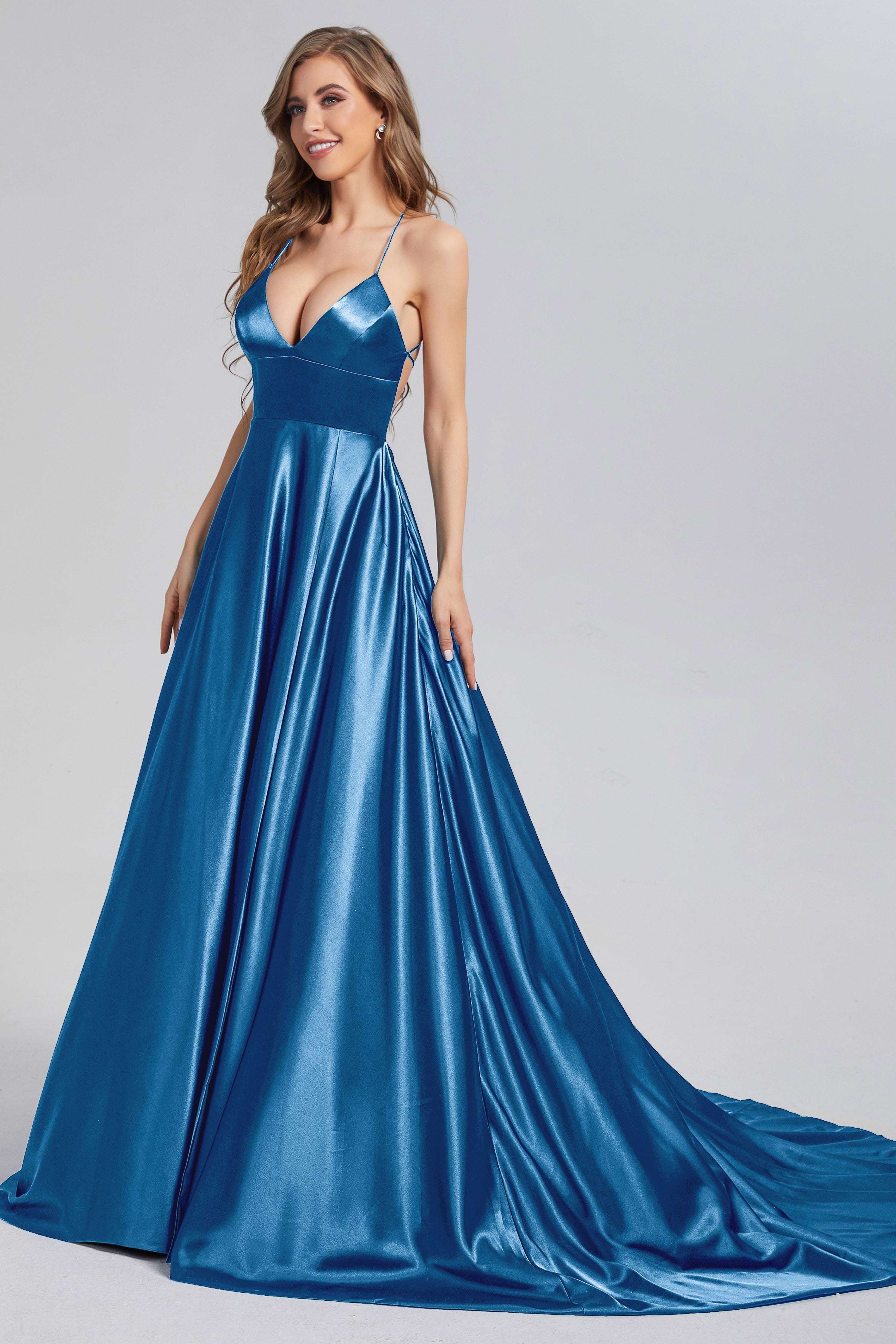 V-neck Split Prom Dresses with Trailing