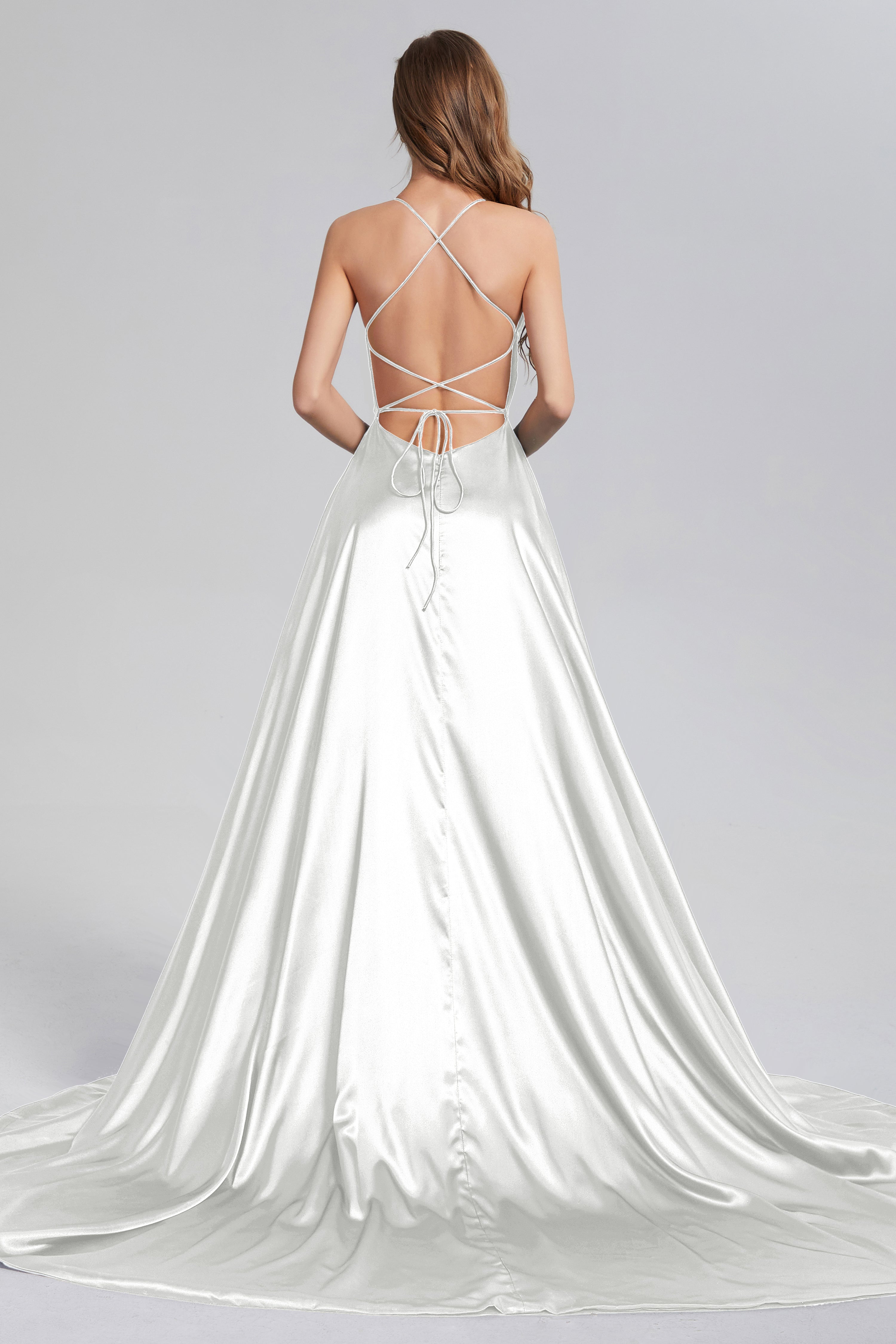 V-neck Split Prom Dresses with Trailing