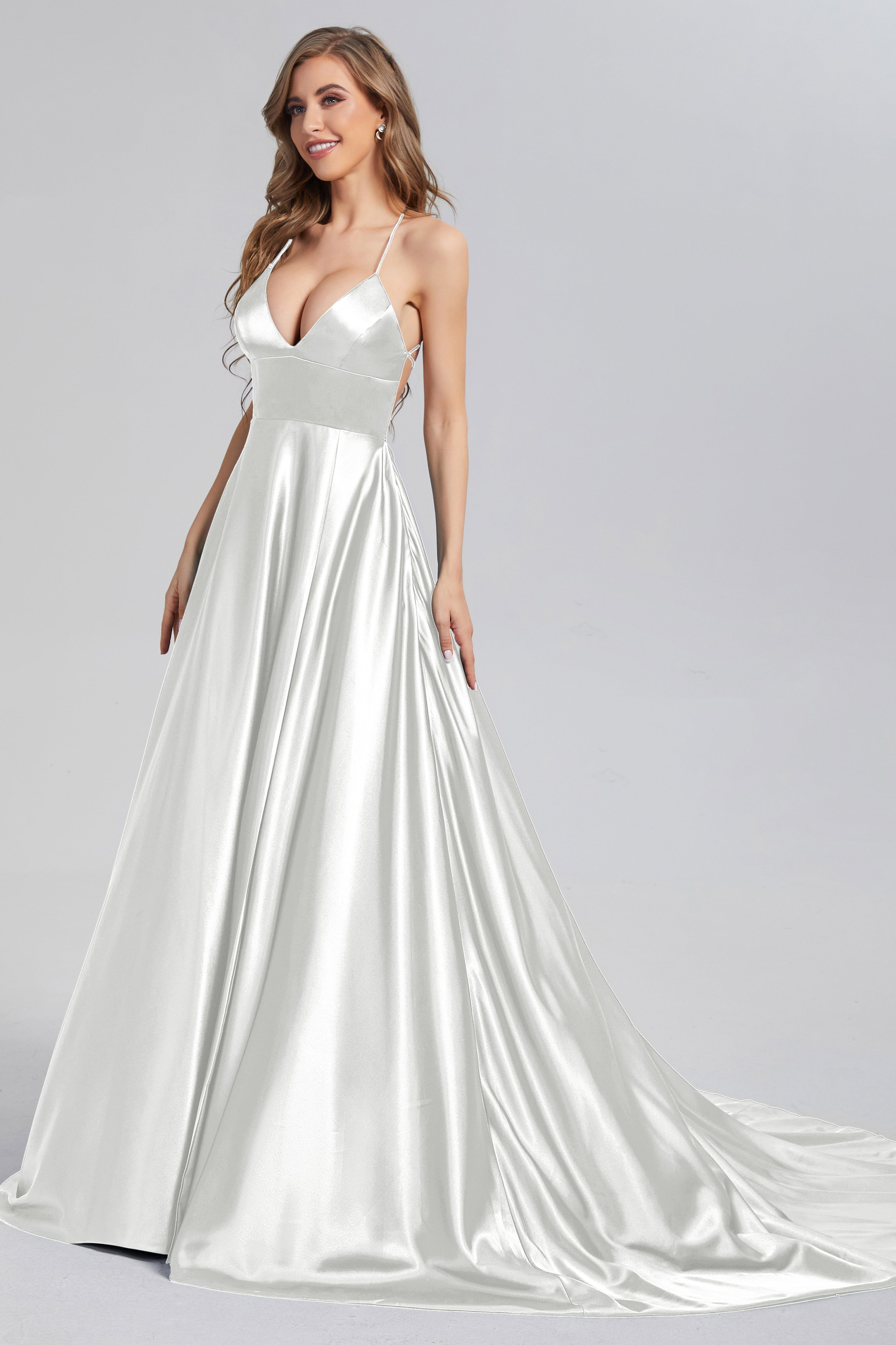 V-neck Split Prom Dresses with Trailing