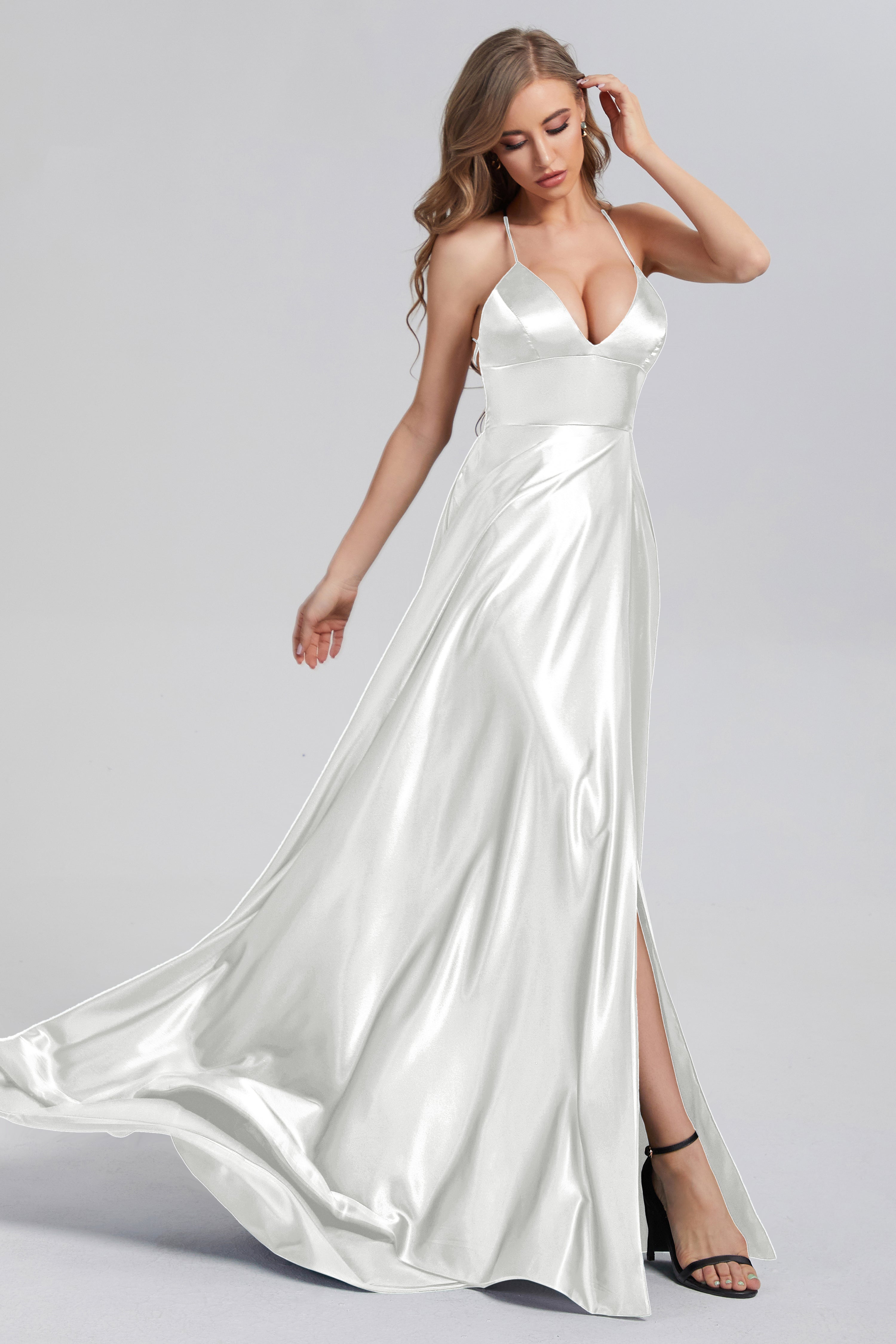 V-neck Split Prom Dresses with Trailing