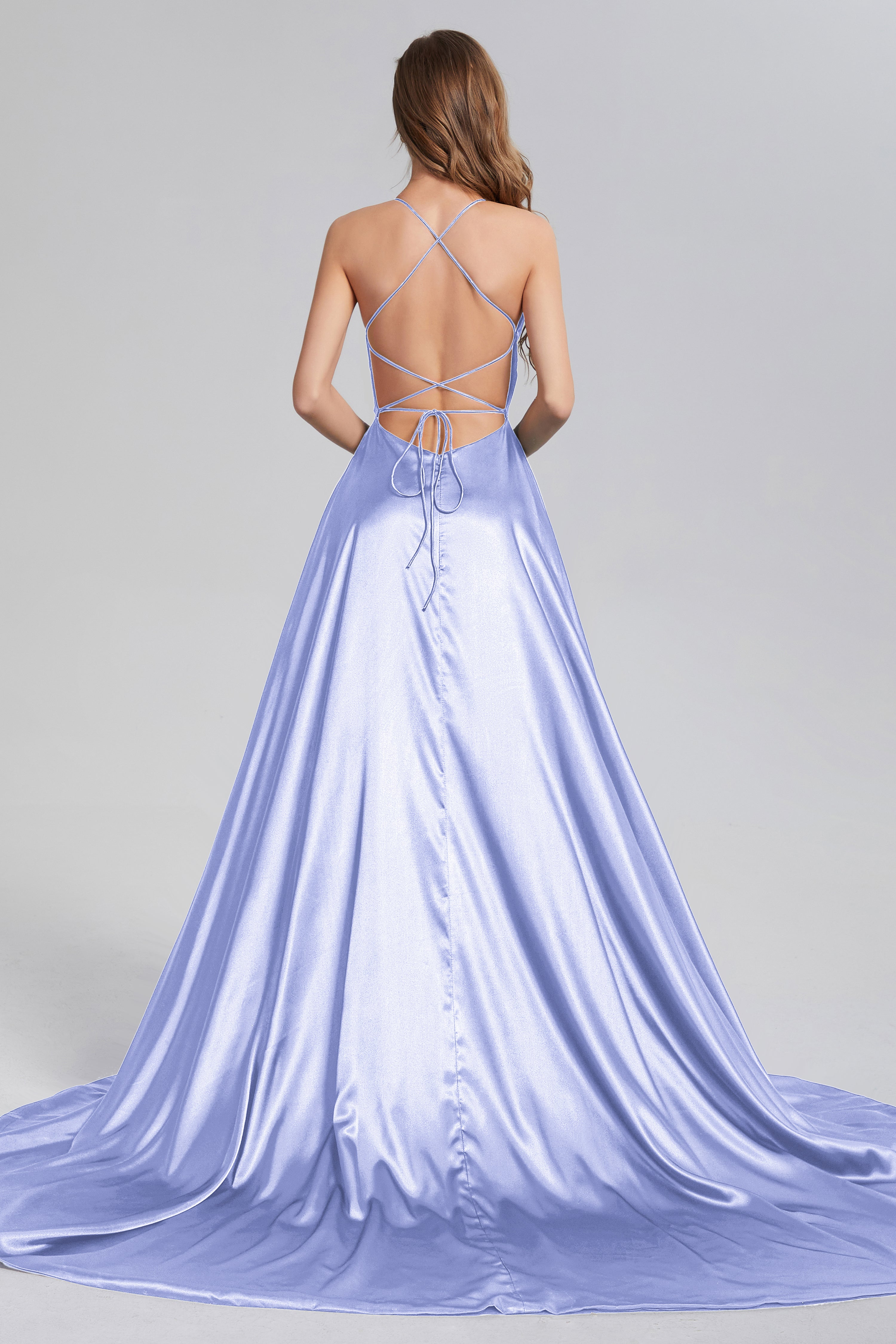 V-neck Split Prom Dresses with Trailing