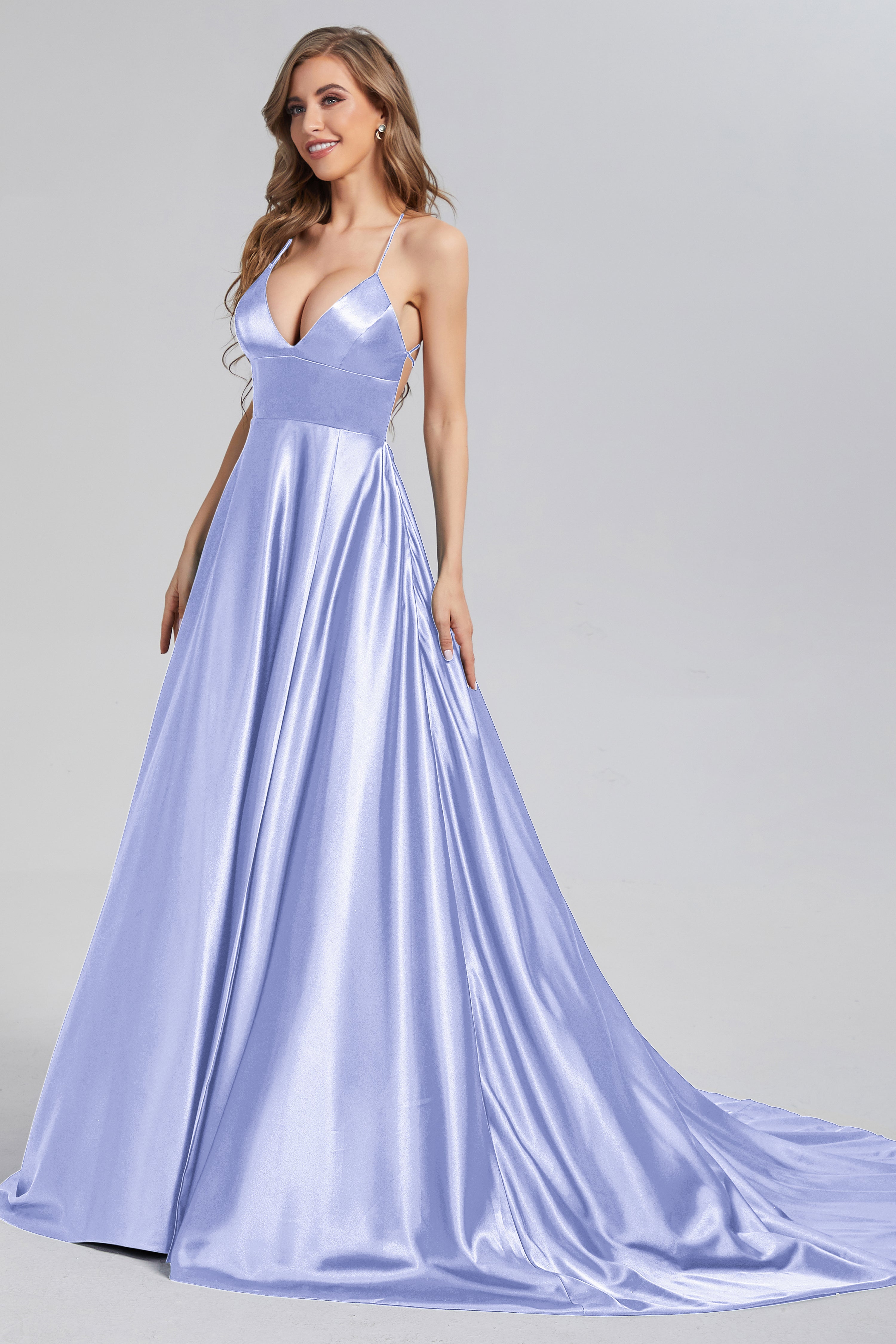 V-neck Split Prom Dresses with Trailing