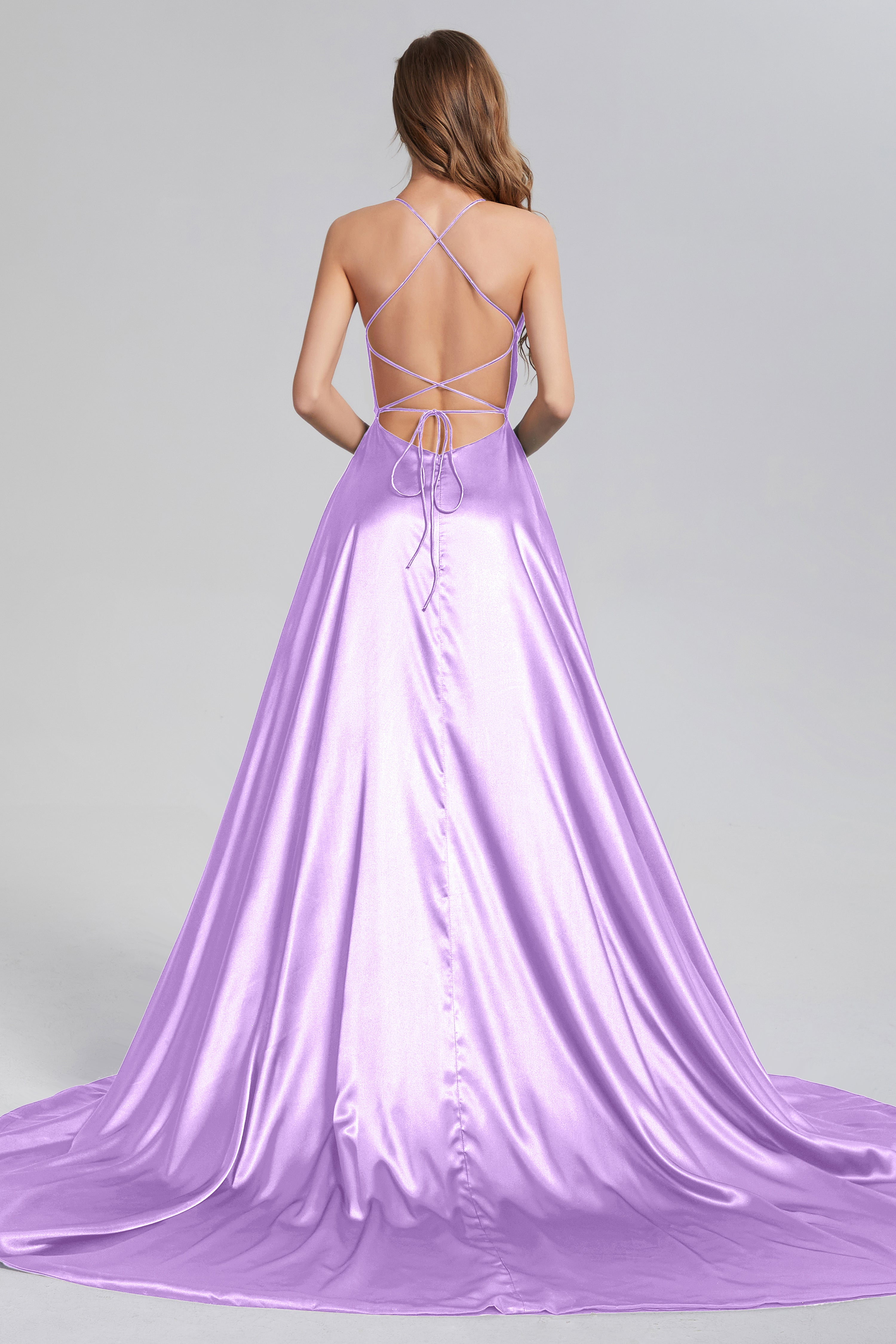V-neck Split Prom Dresses with Trailing