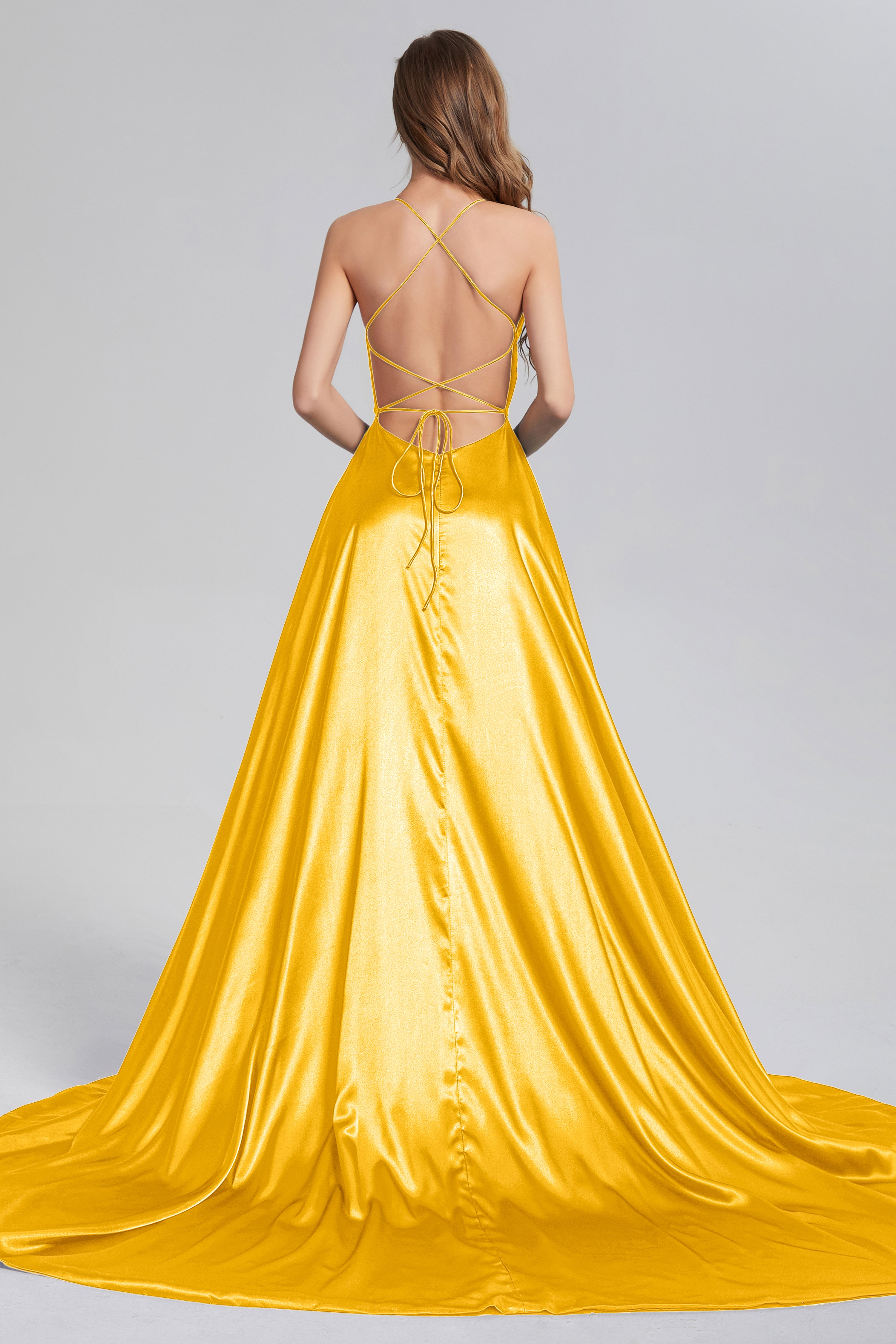 V-neck Split Prom Dresses with Trailing