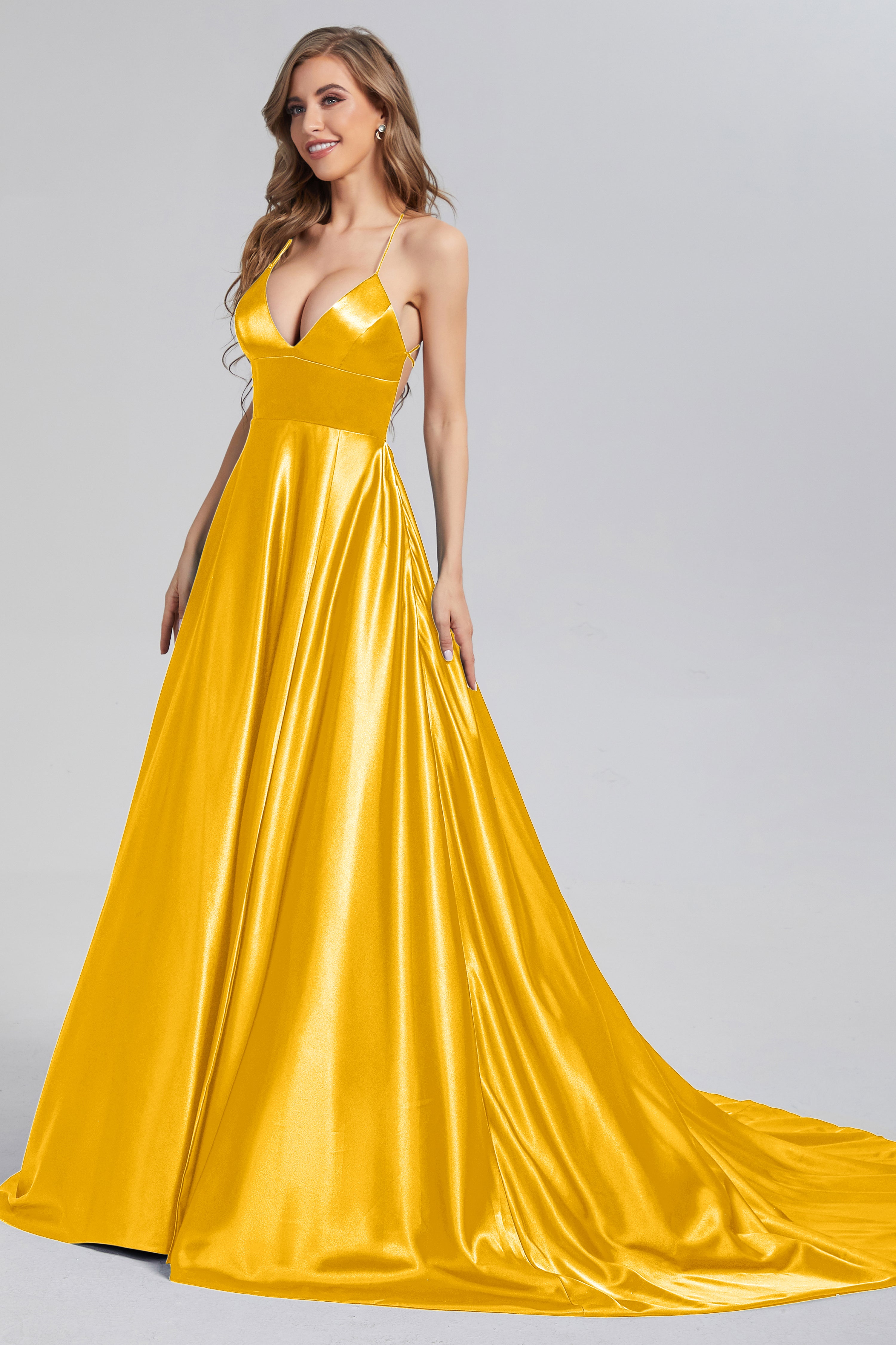 V-neck Split Prom Dresses with Trailing