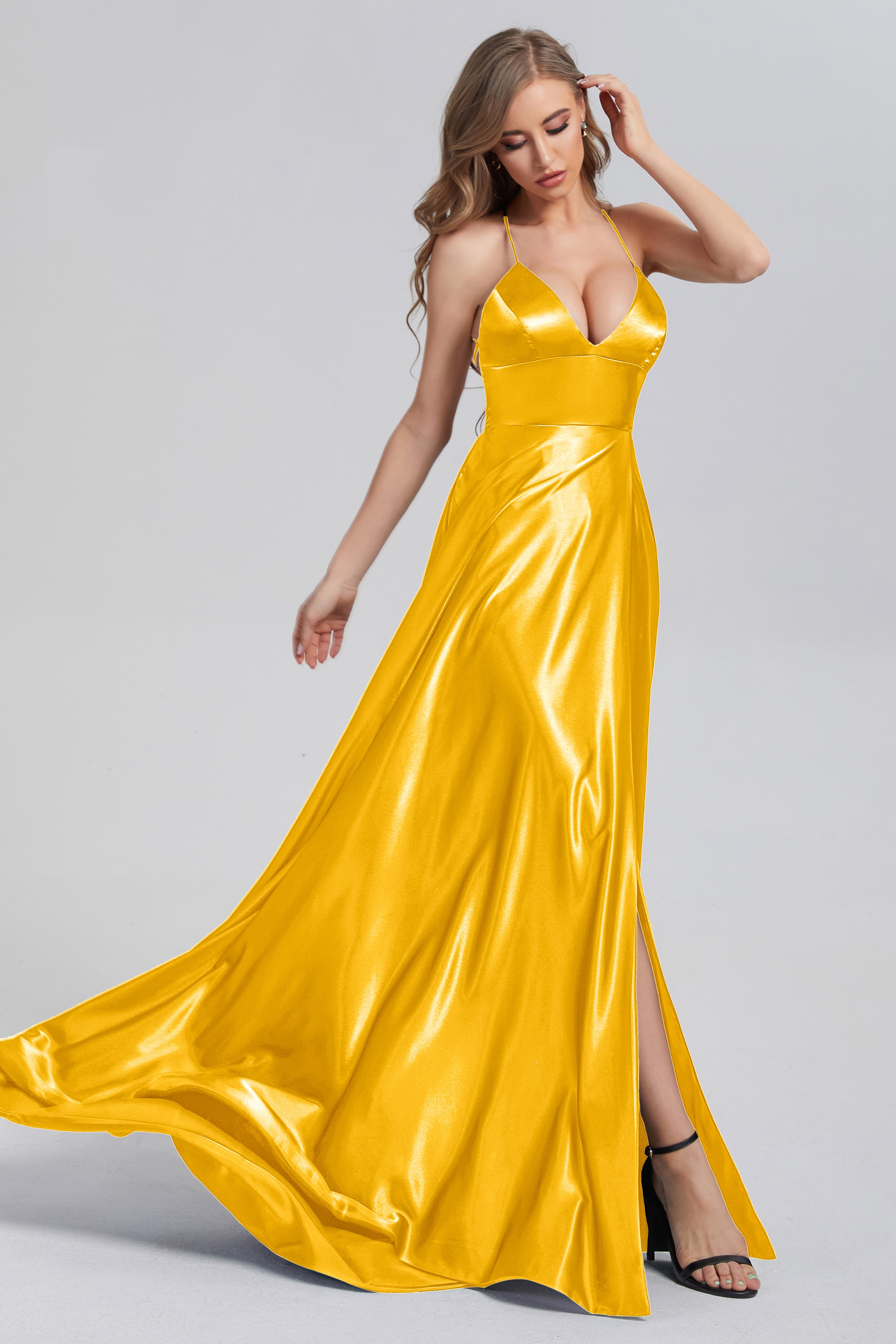V-neck Split Prom Dresses with Trailing