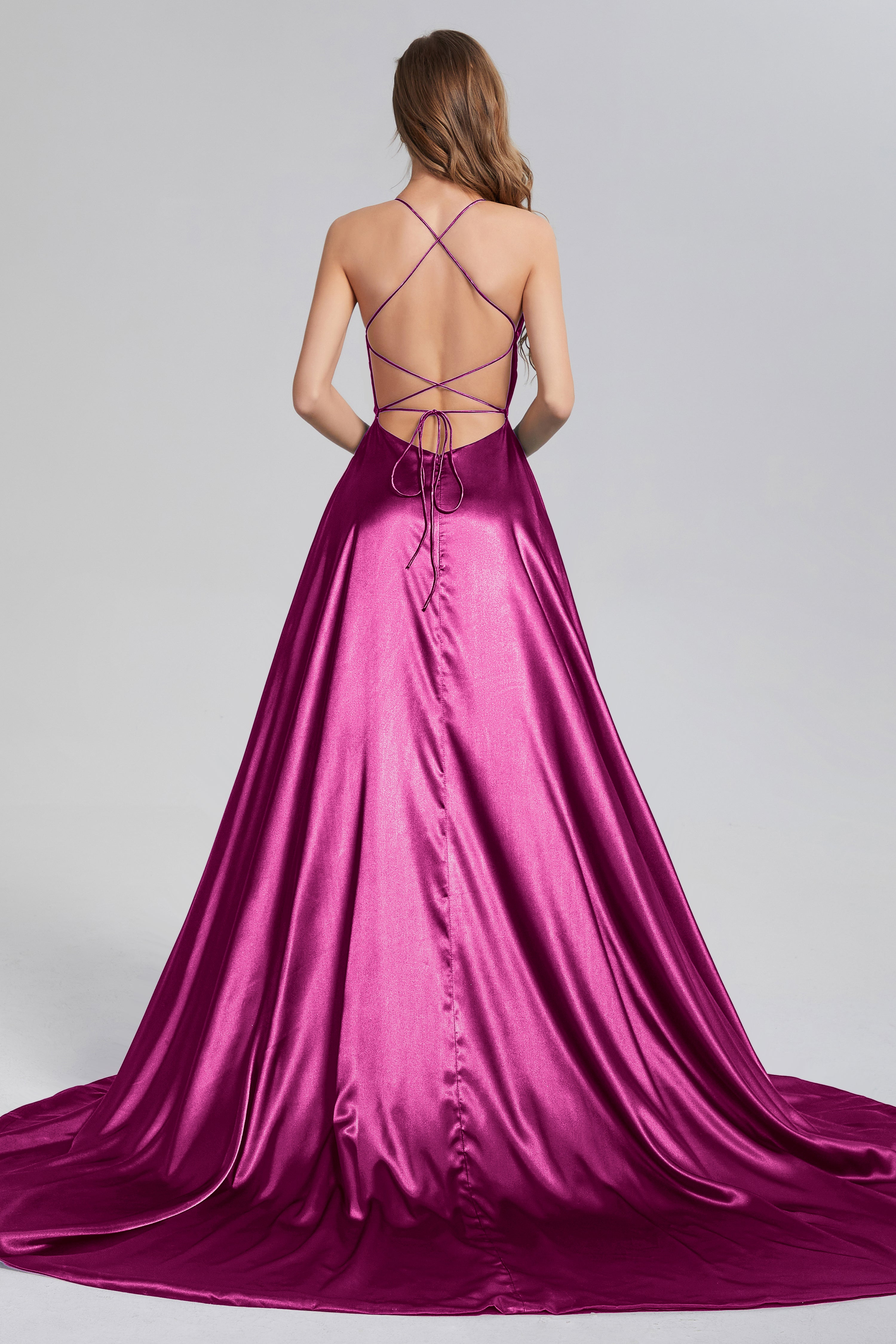 V-neck Split Prom Dresses with Trailing