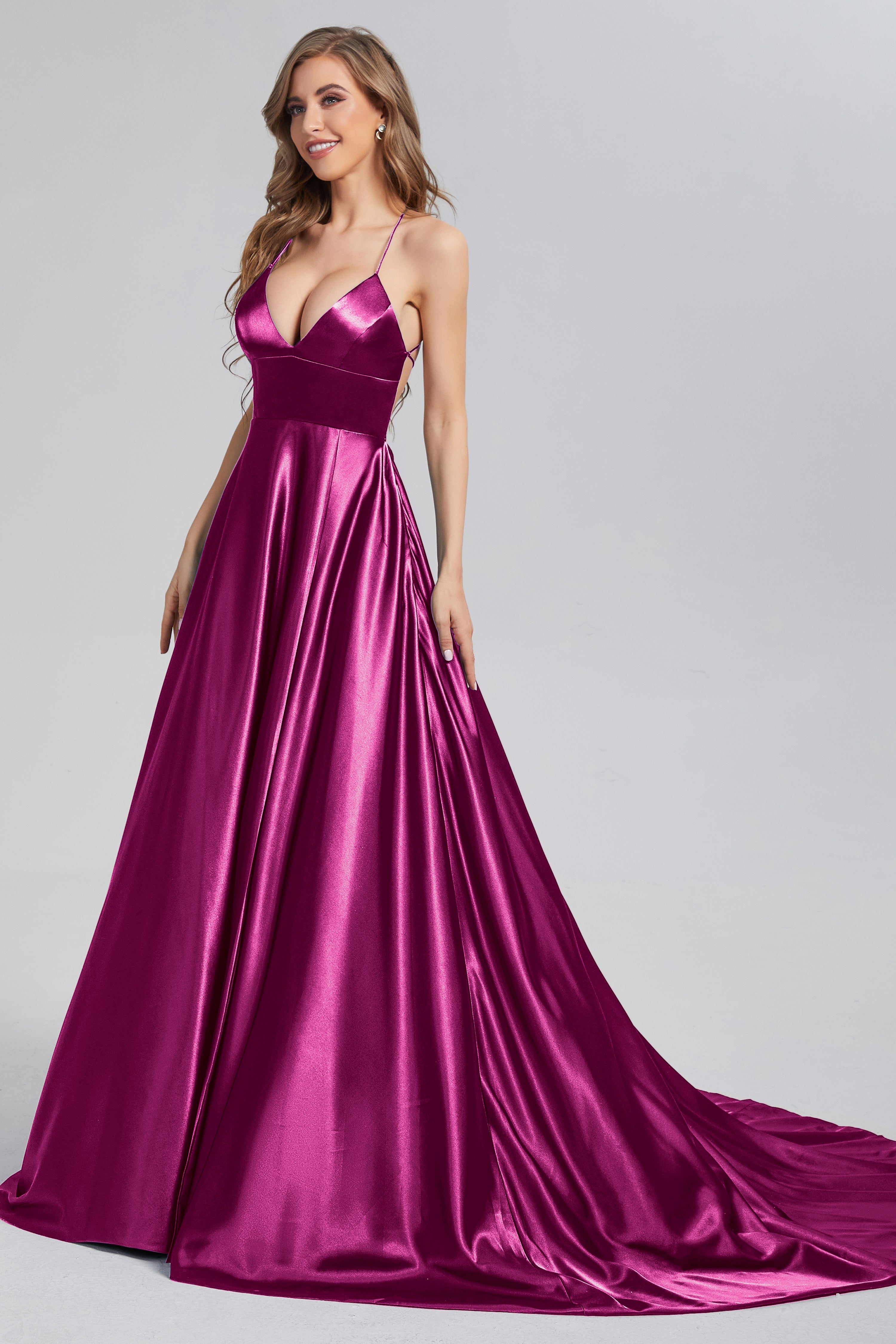 V-neck Split Prom Dresses with Trailing