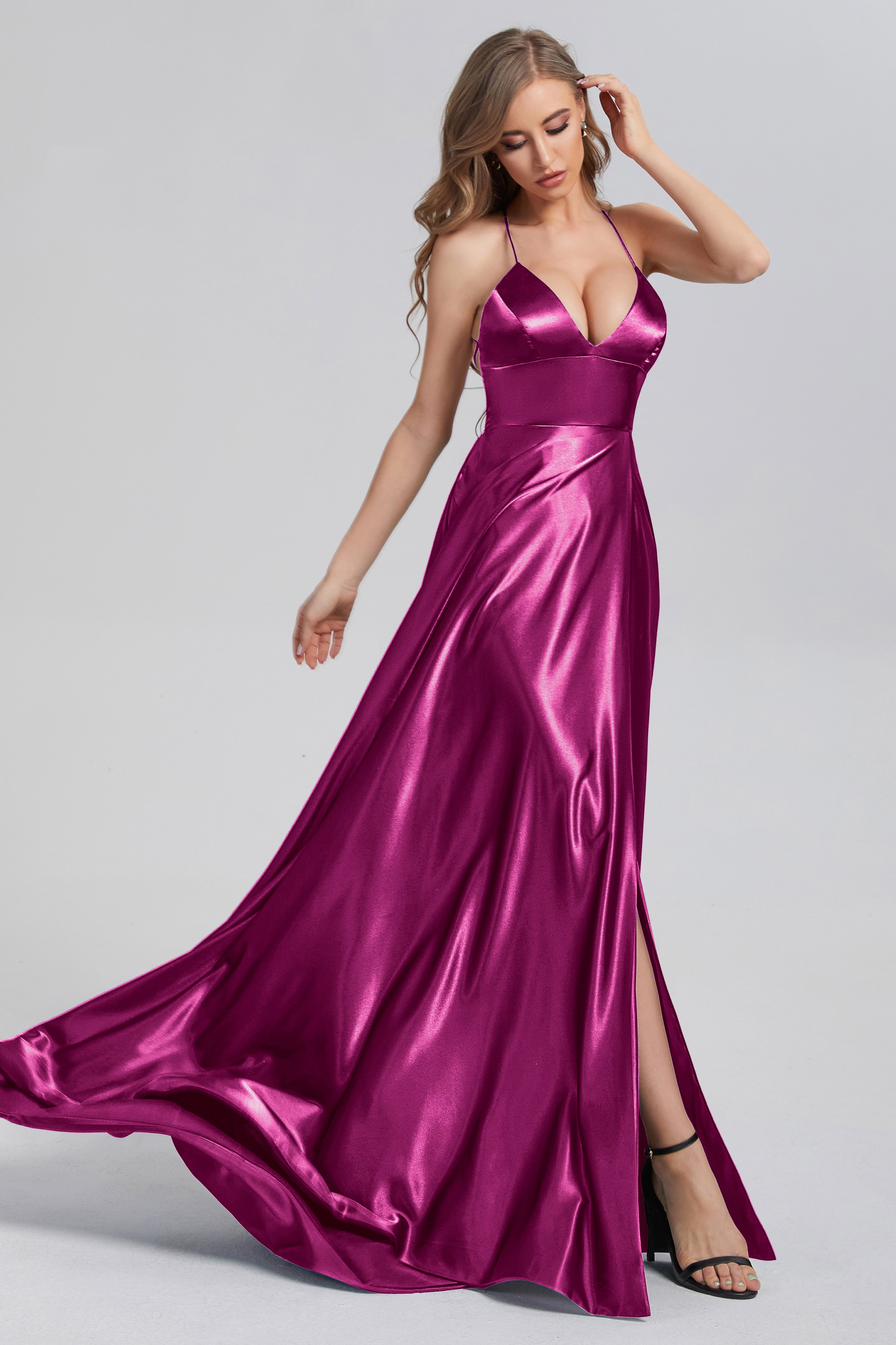 V-neck Split Prom Dresses with Trailing