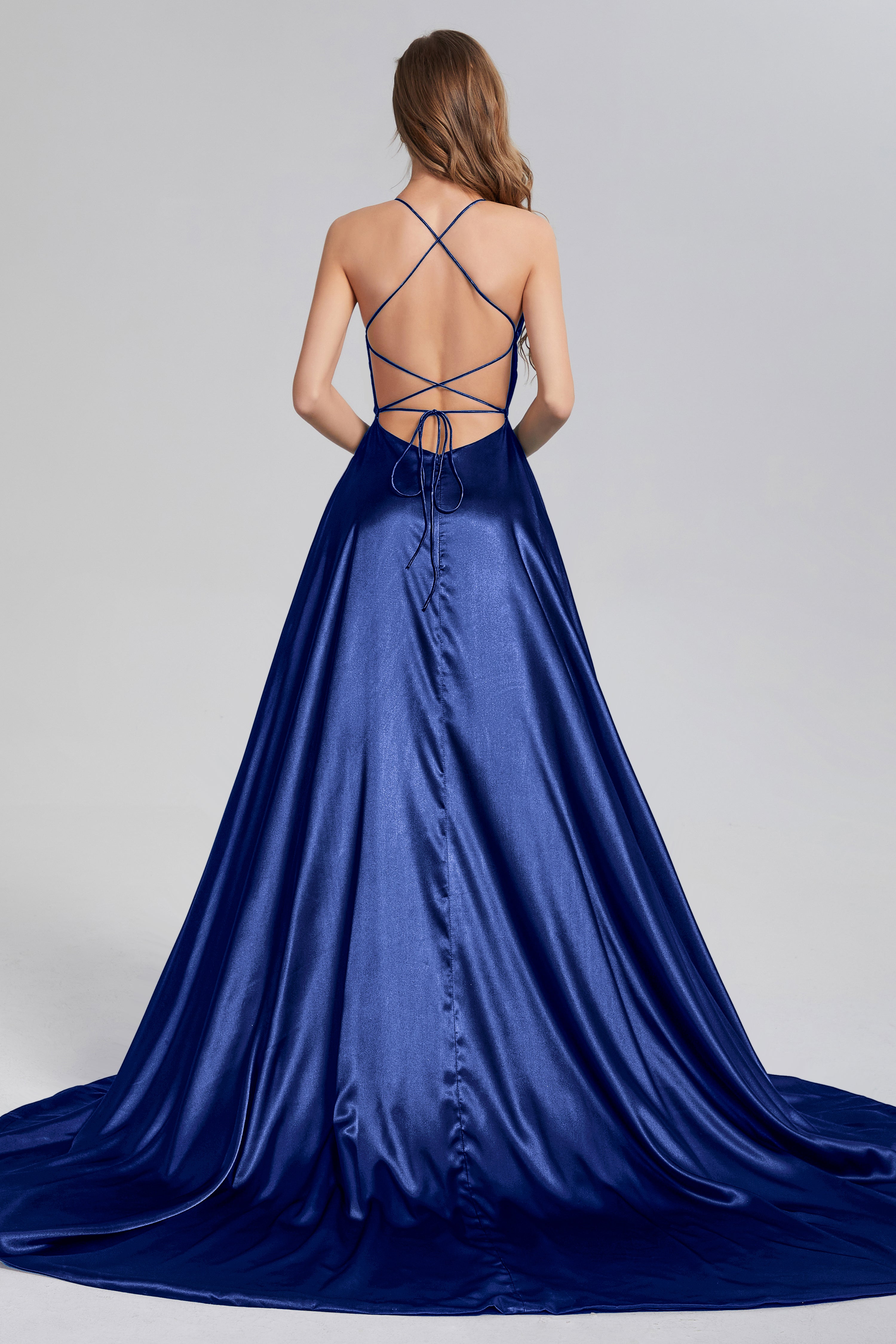 V-neck Split Prom Dresses with Trailing