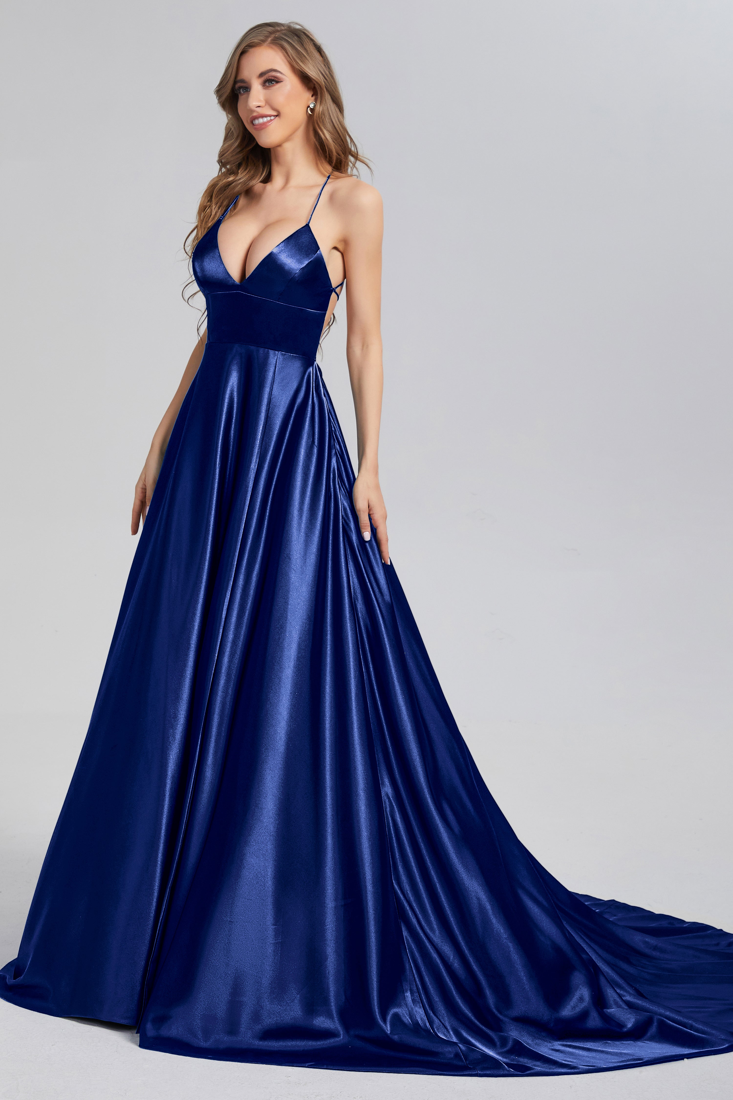 V-neck Split Prom Dresses with Trailing