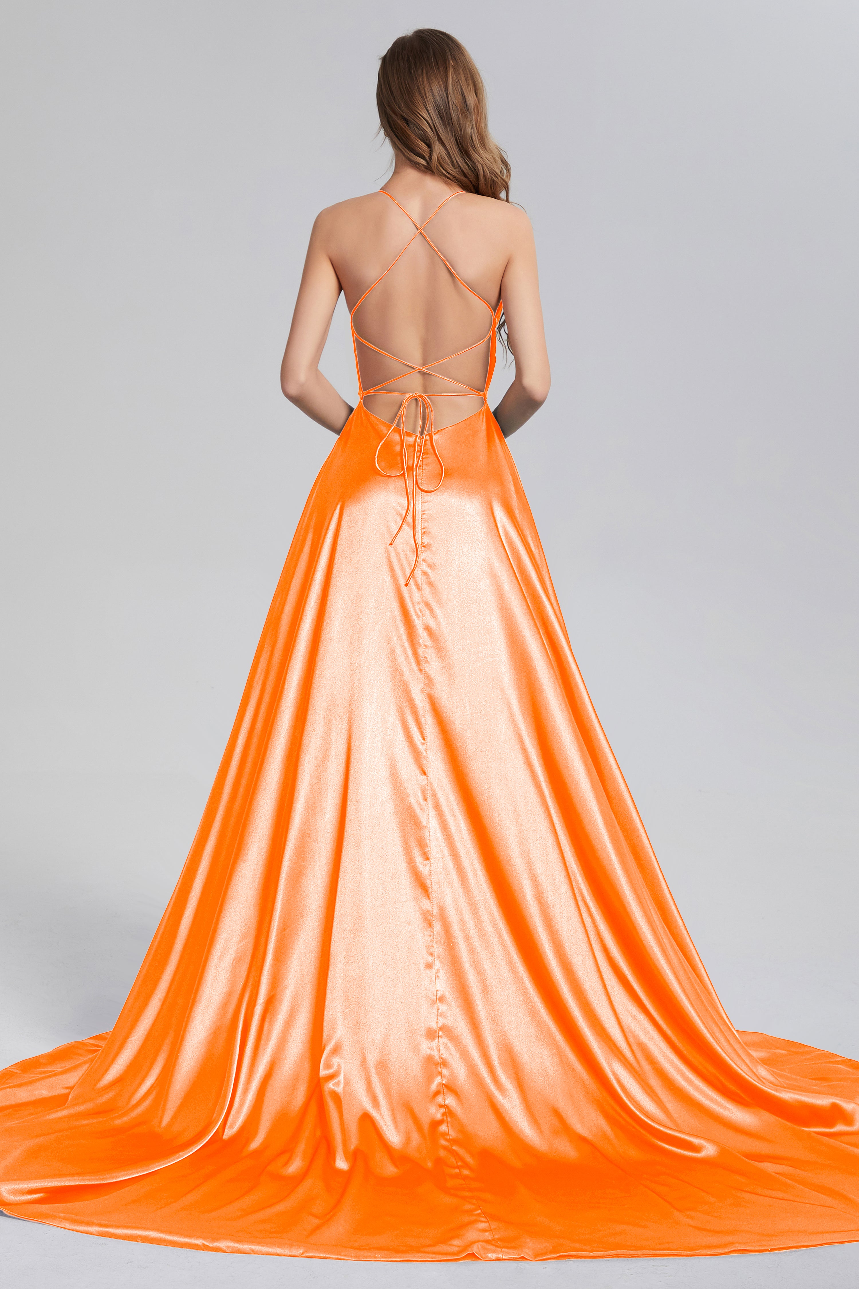 V-neck Split Prom Dresses with Trailing