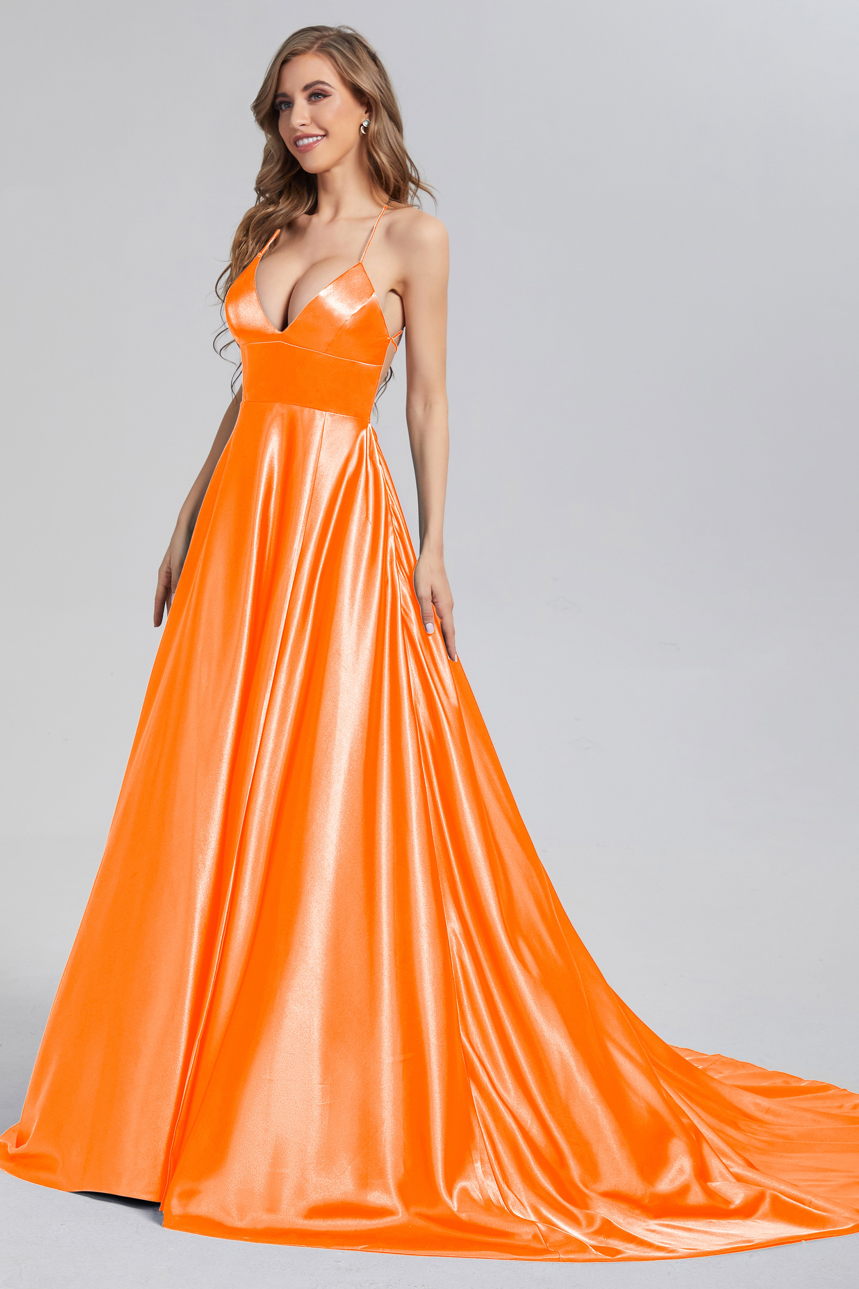 V-neck Split Prom Dresses with Trailing