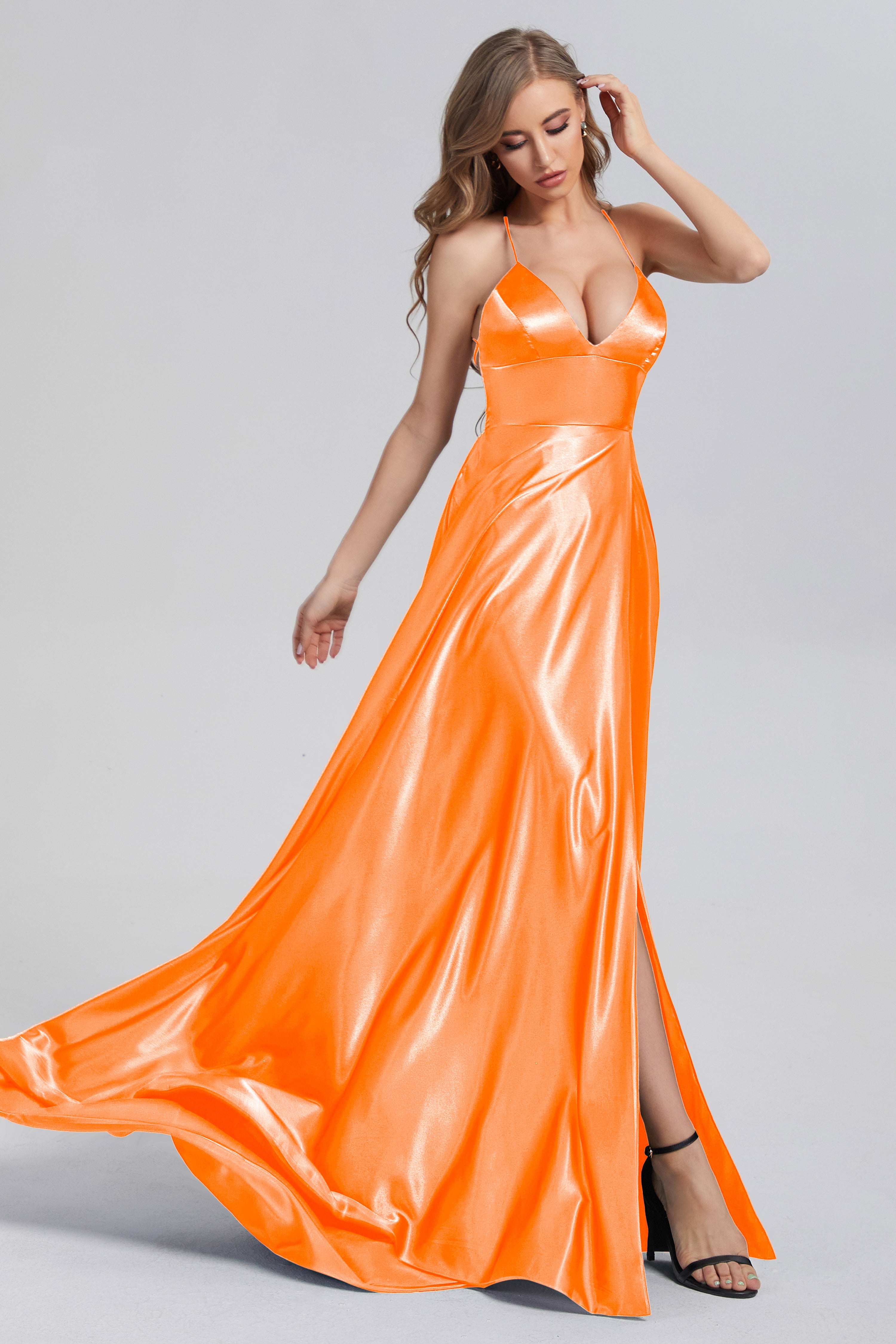 V-neck Split Prom Dresses with Trailing
