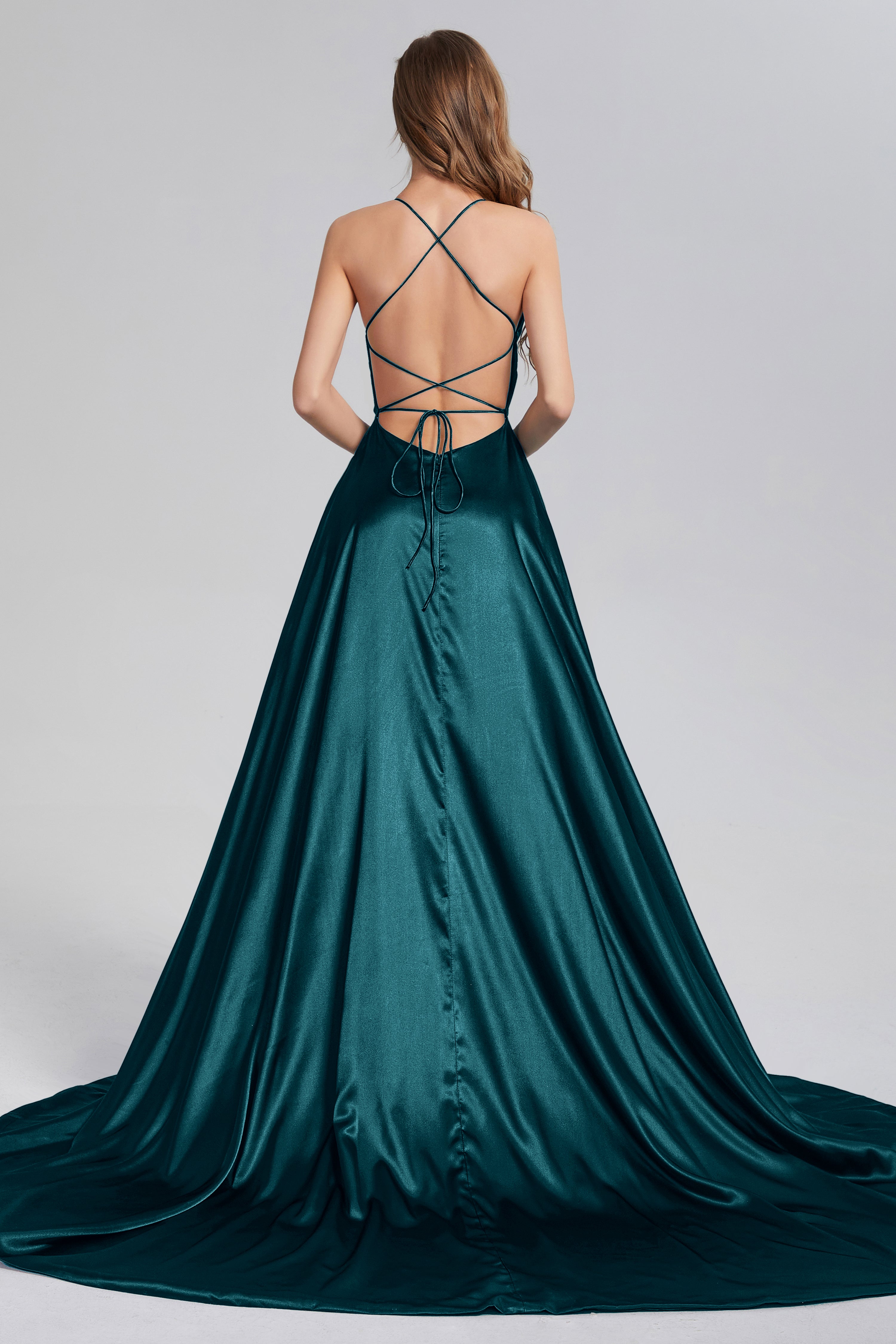 V-neck Split Prom Dresses with Trailing