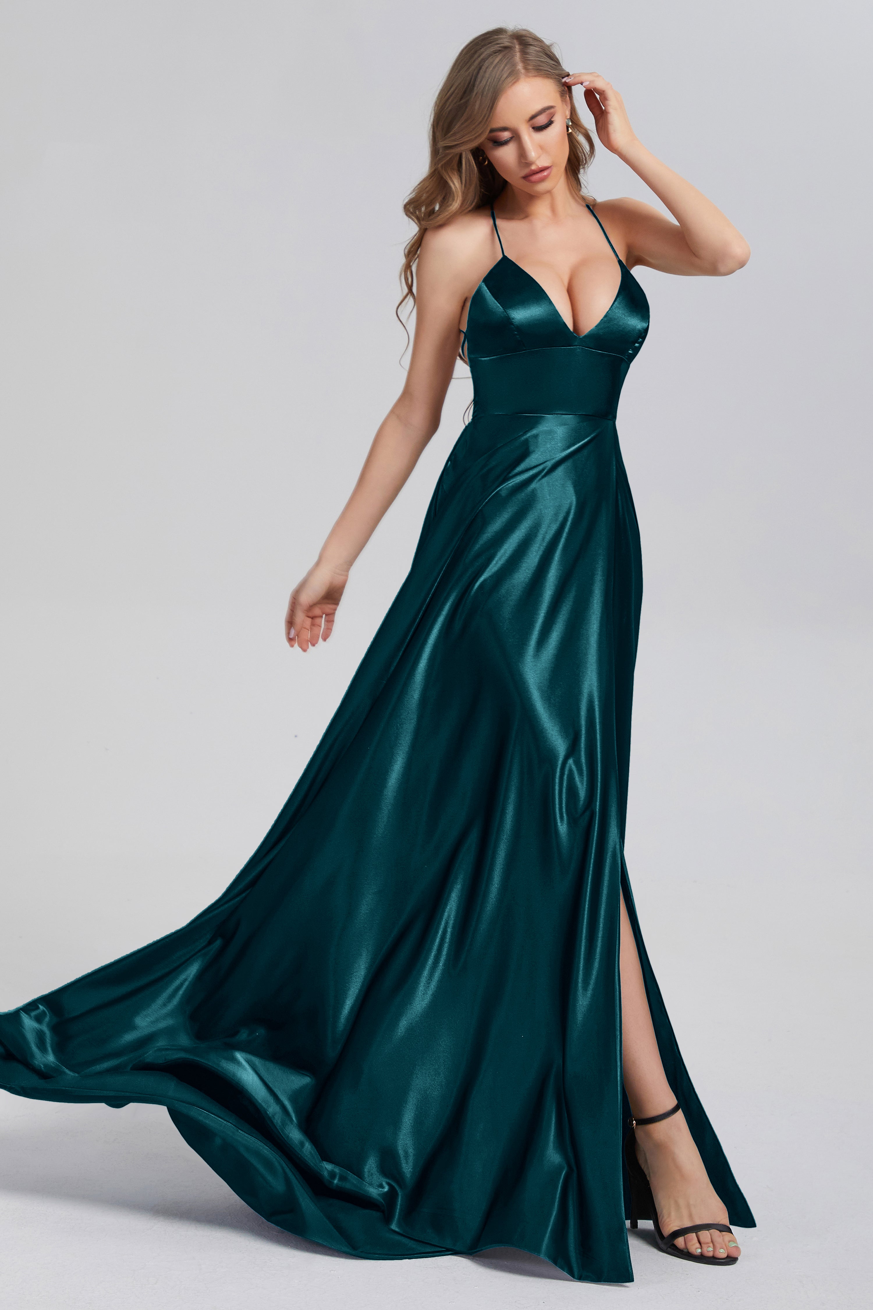 V-neck Split Prom Dresses with Trailing