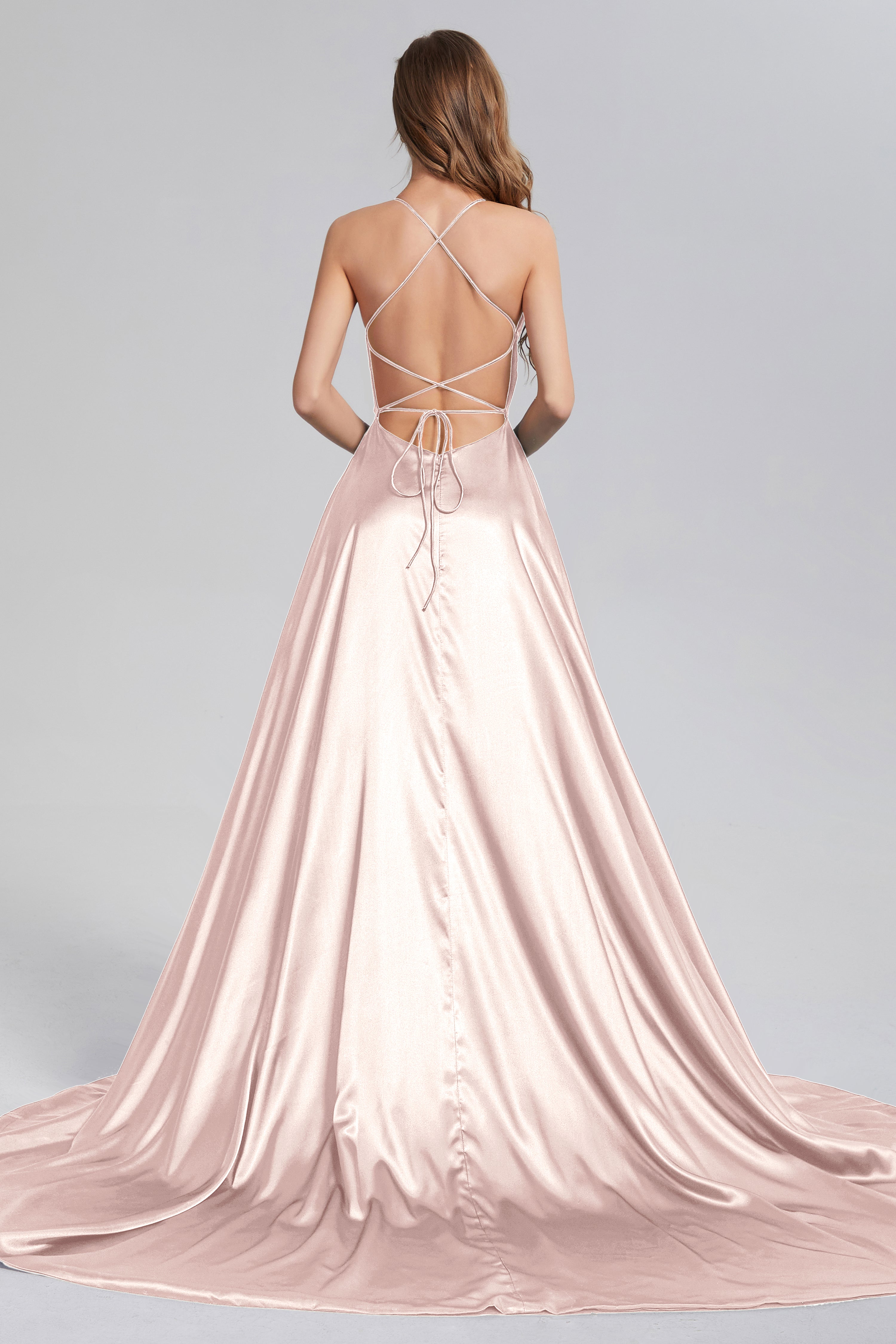 V-neck Split Prom Dresses with Trailing