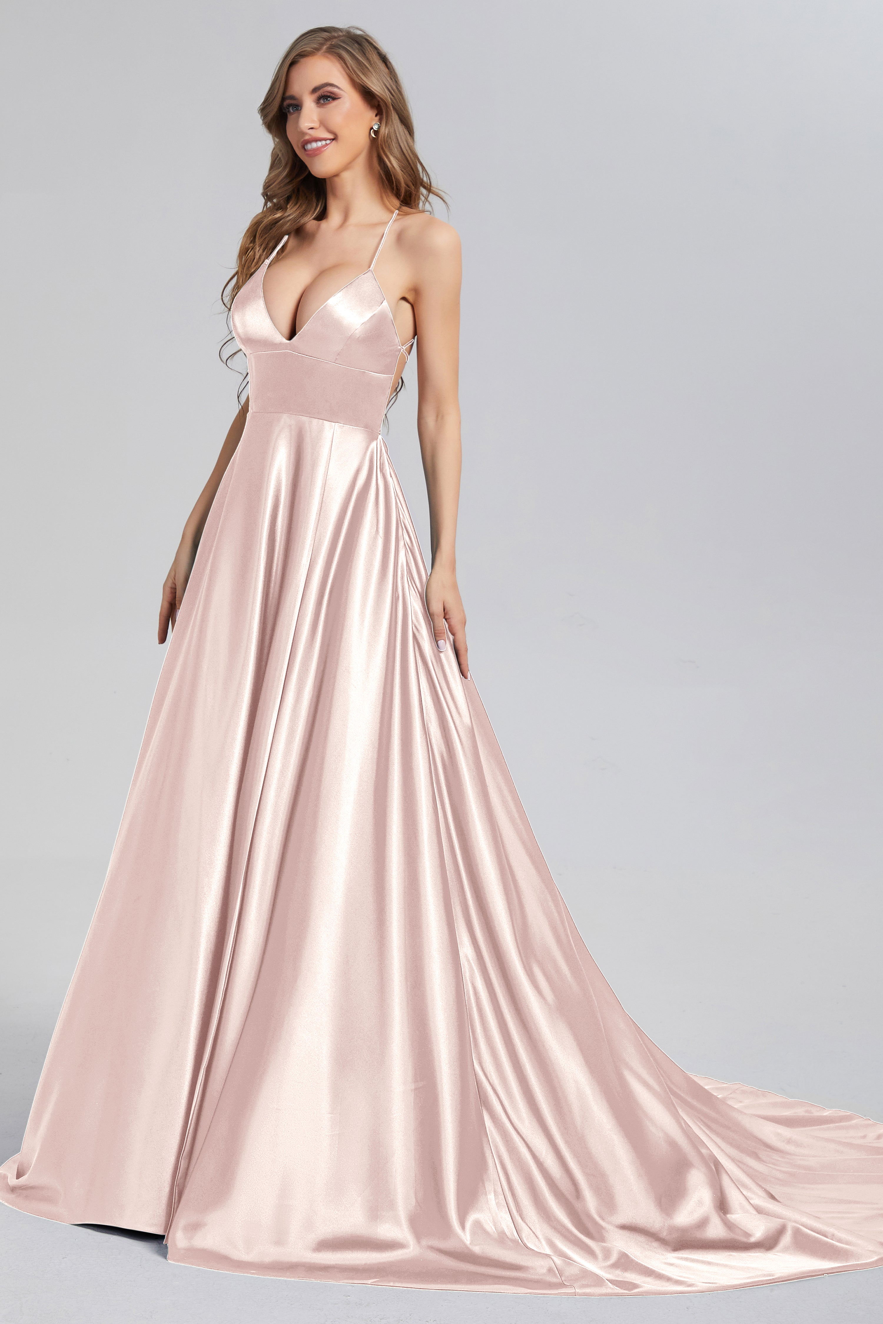 V-neck Split Prom Dresses with Trailing