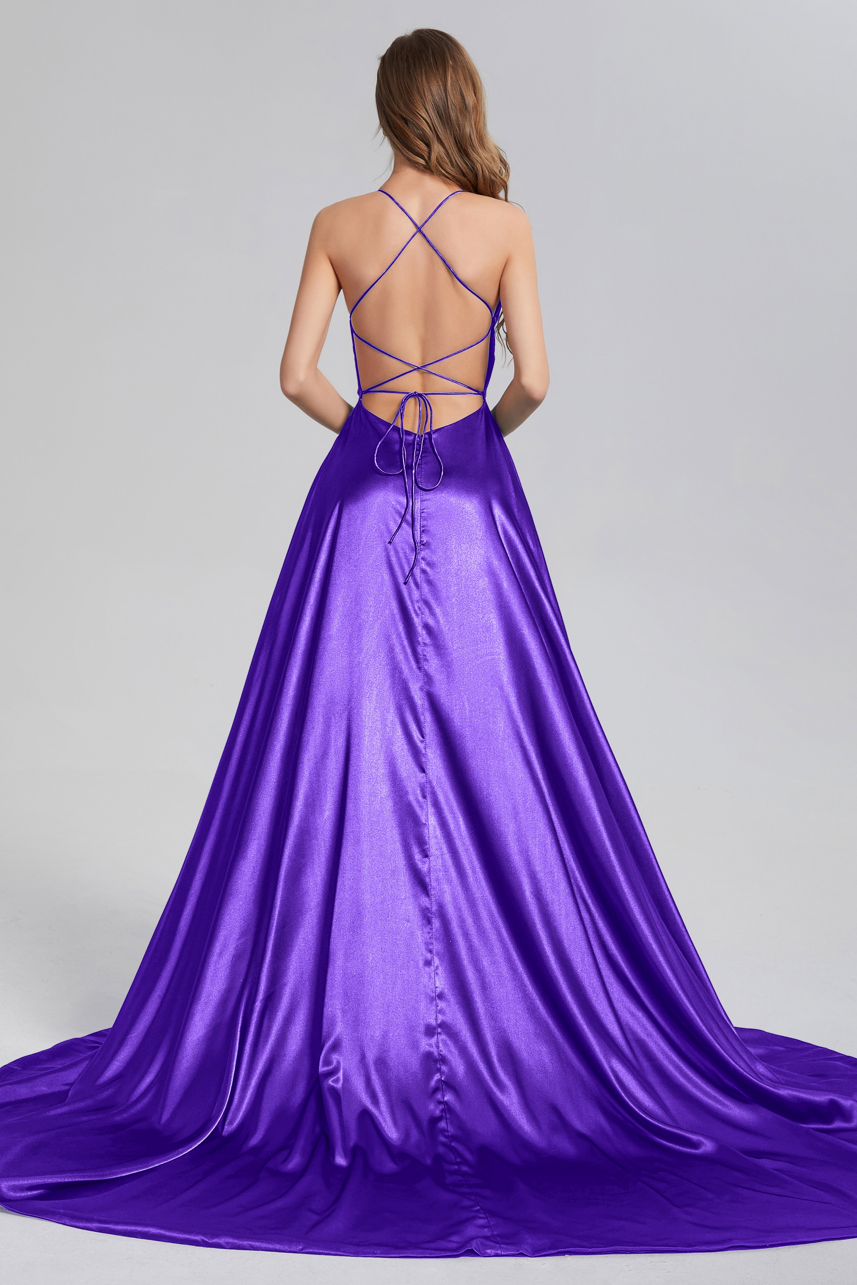 V-neck Split Prom Dresses with Trailing