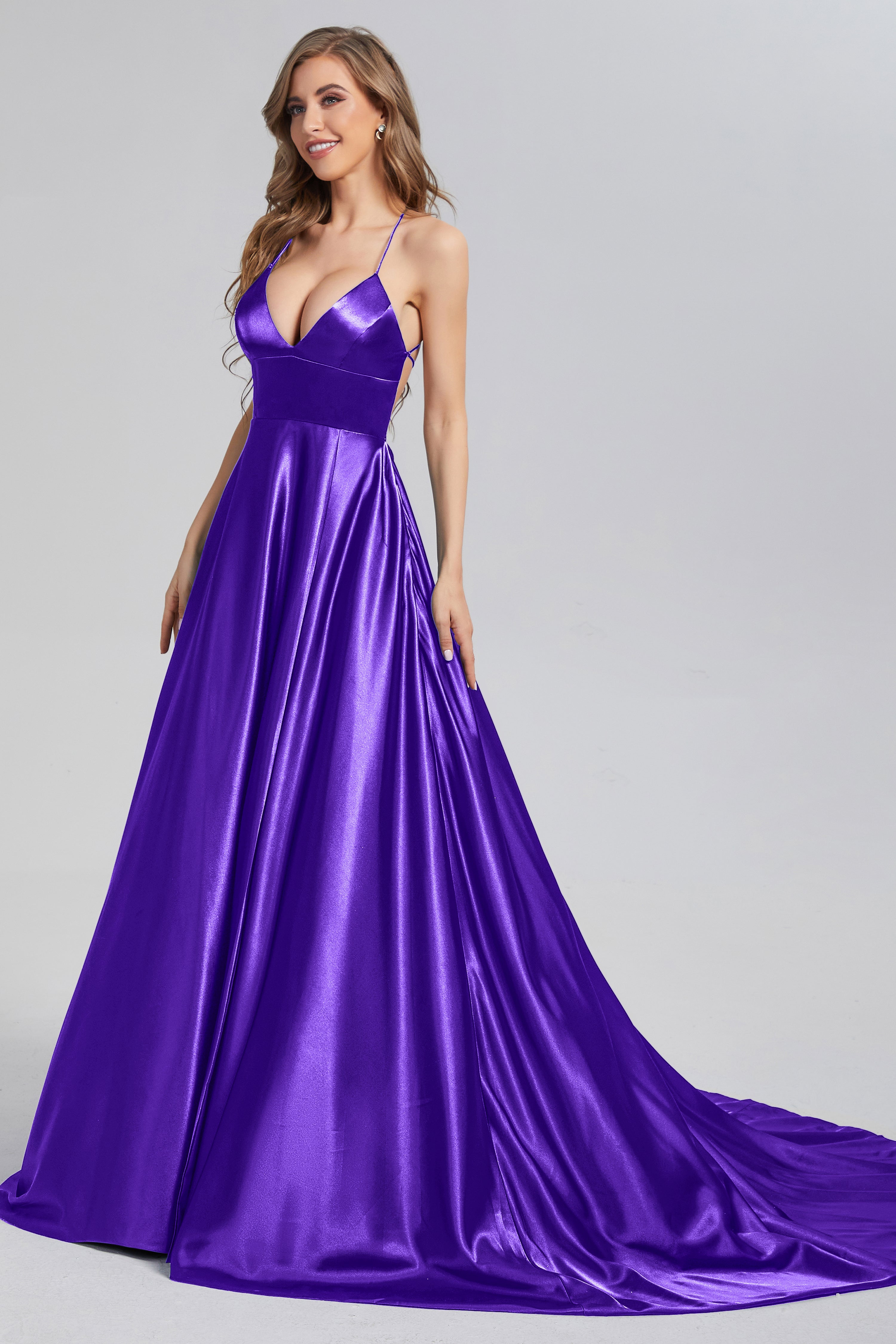 V-neck Split Prom Dresses with Trailing