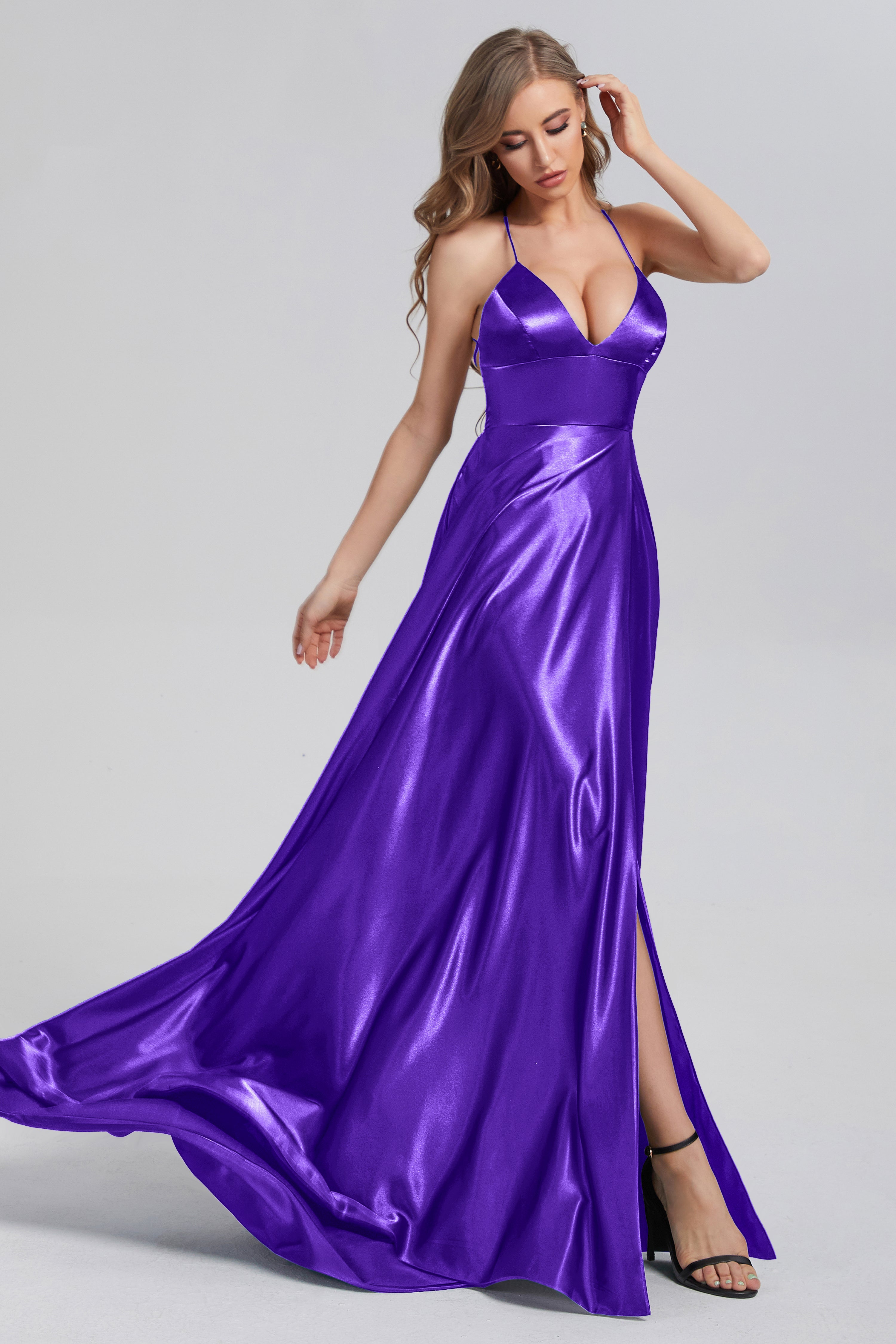 V-neck Split Prom Dresses with Trailing