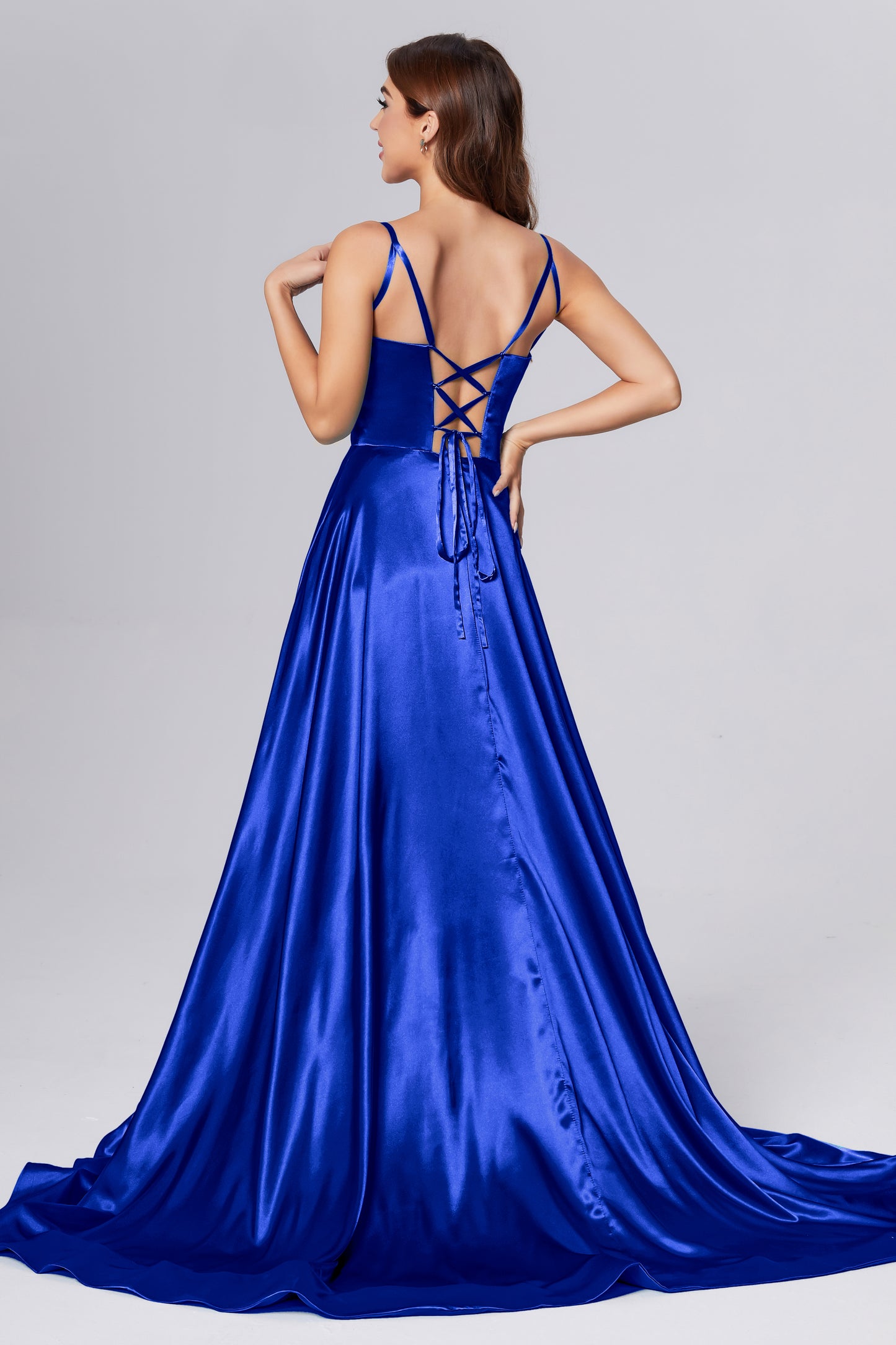 V-neck Split Prom Dresses with Trailing