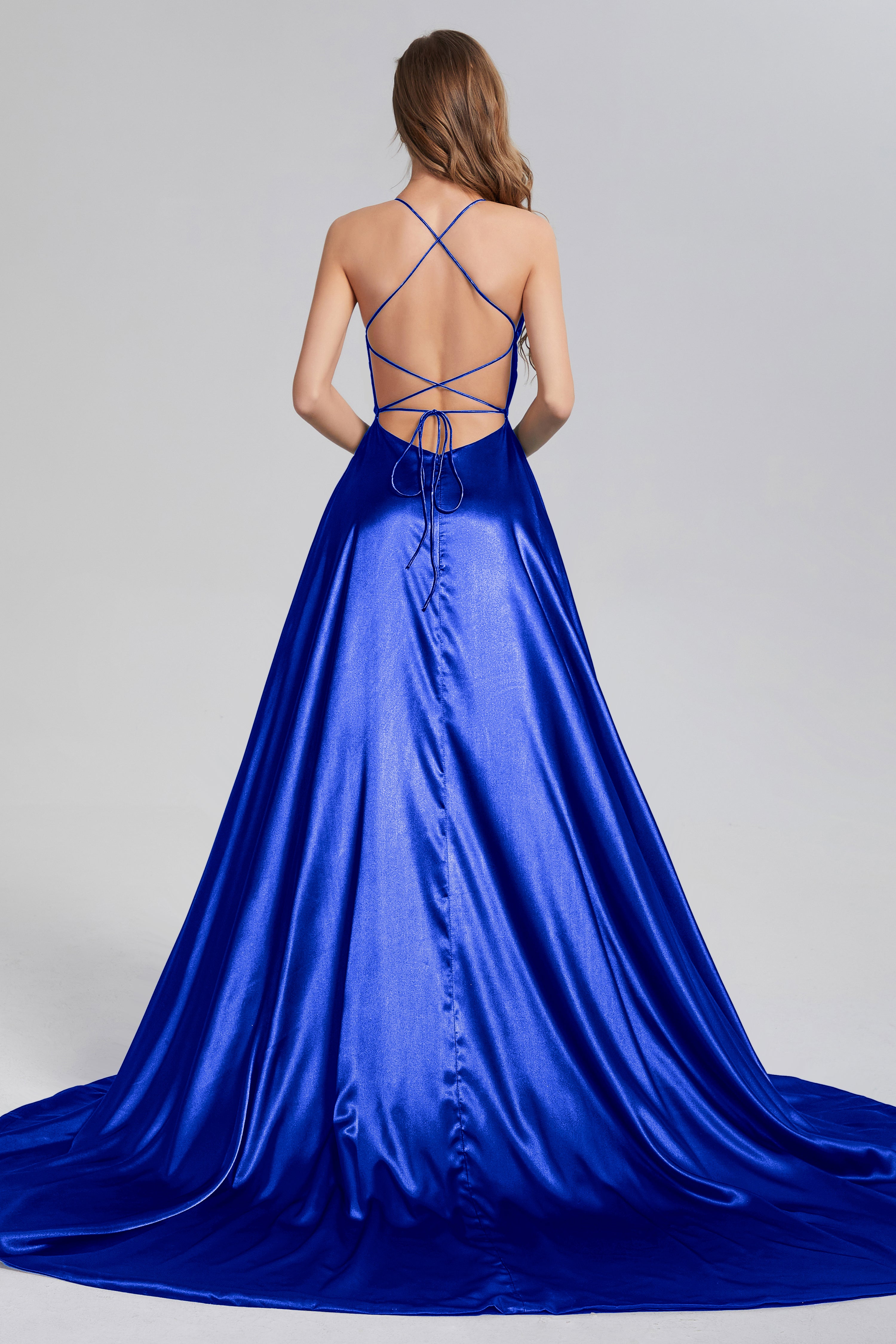 V-neck Split Prom Dresses with Trailing