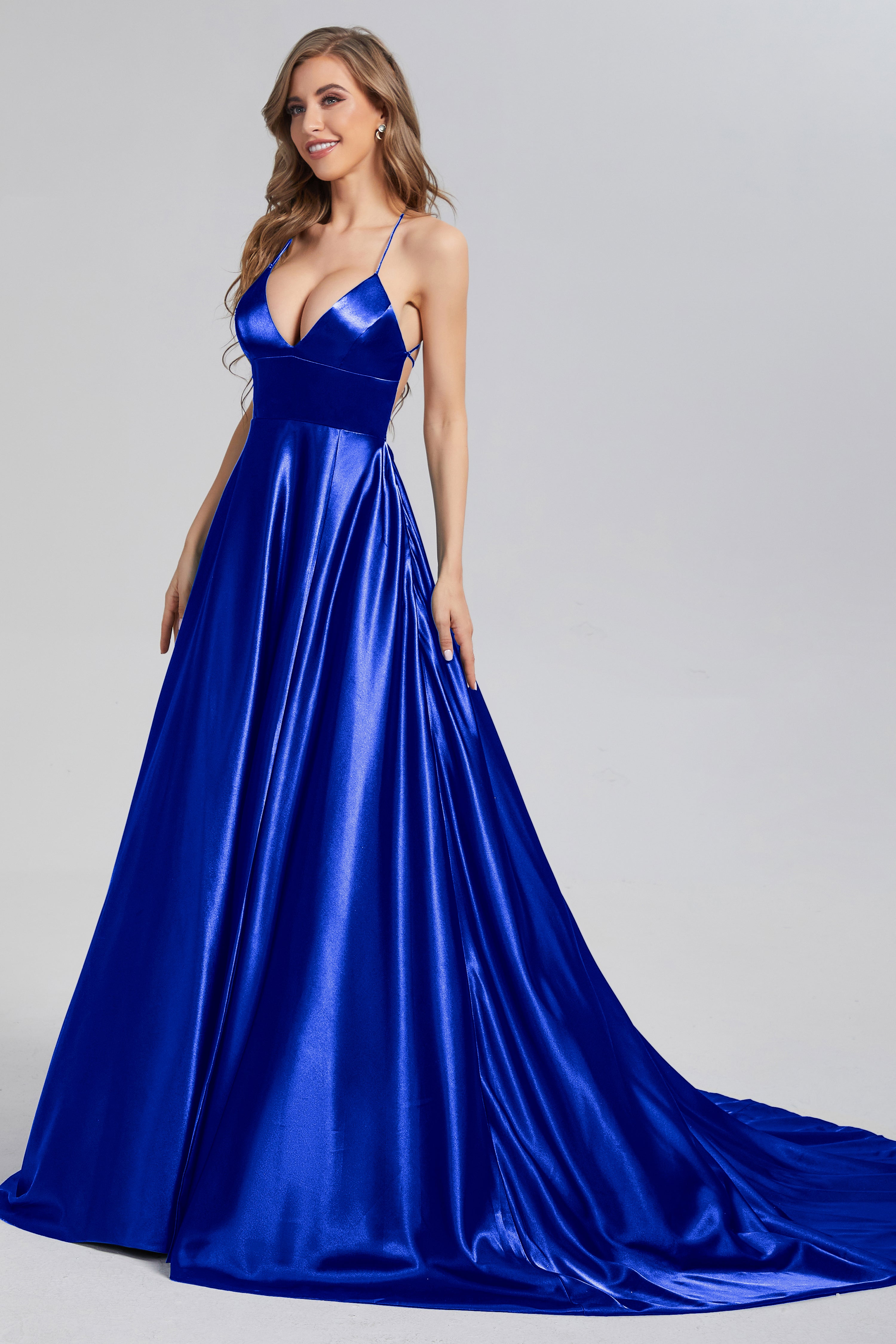 V-neck Split Prom Dresses with Trailing