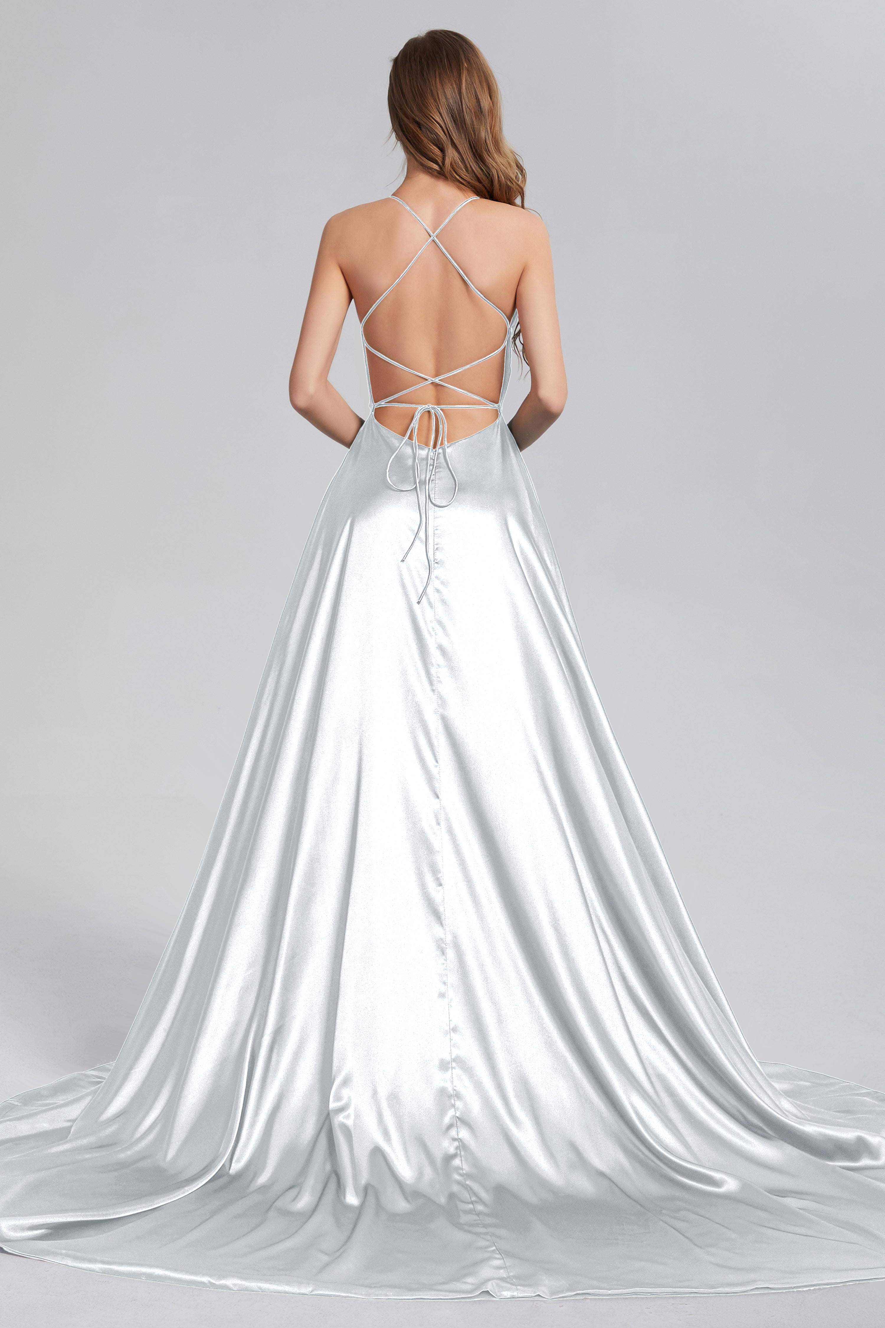 V-neck Split Prom Dresses with Trailing