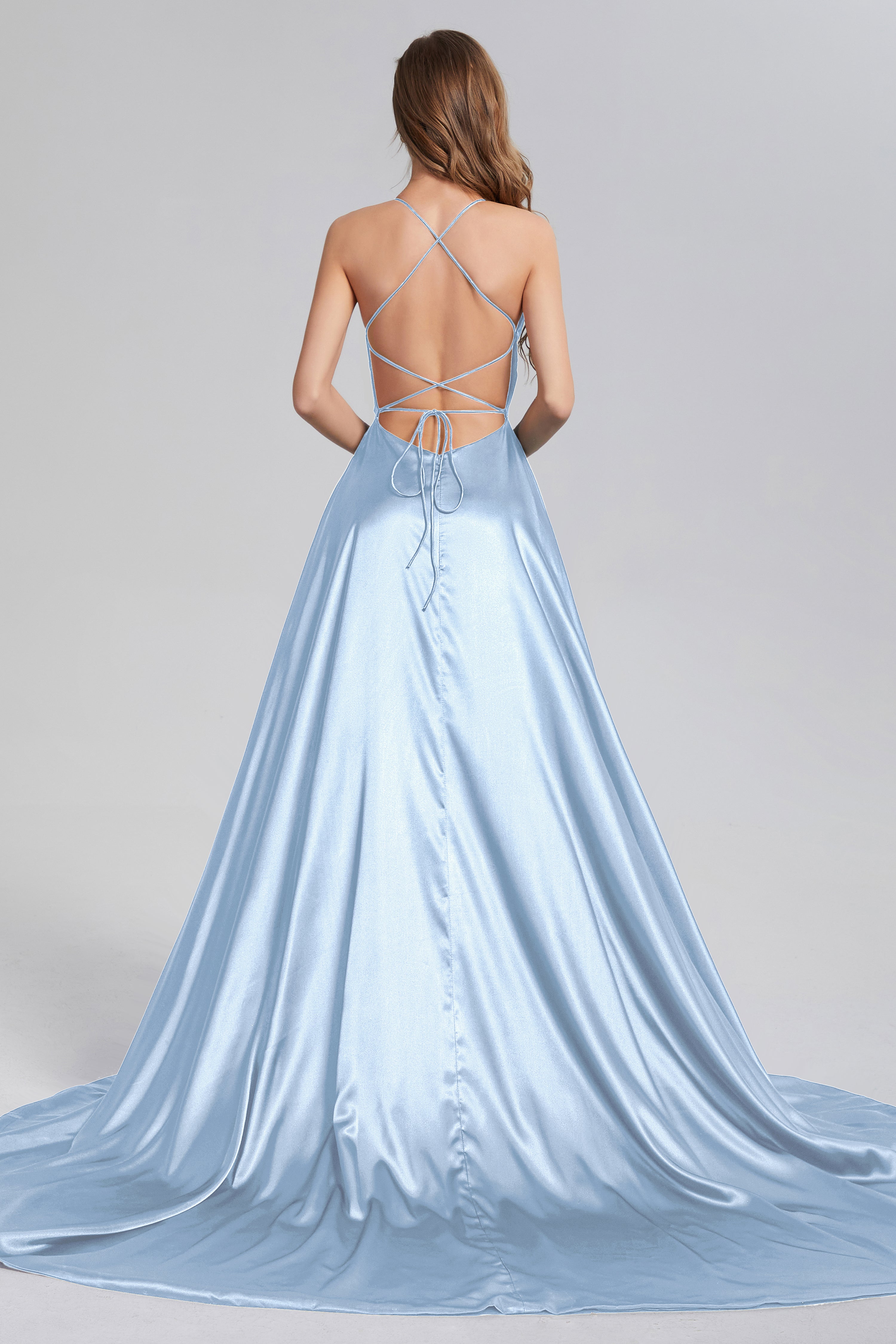 V-neck Split Prom Dresses with Trailing