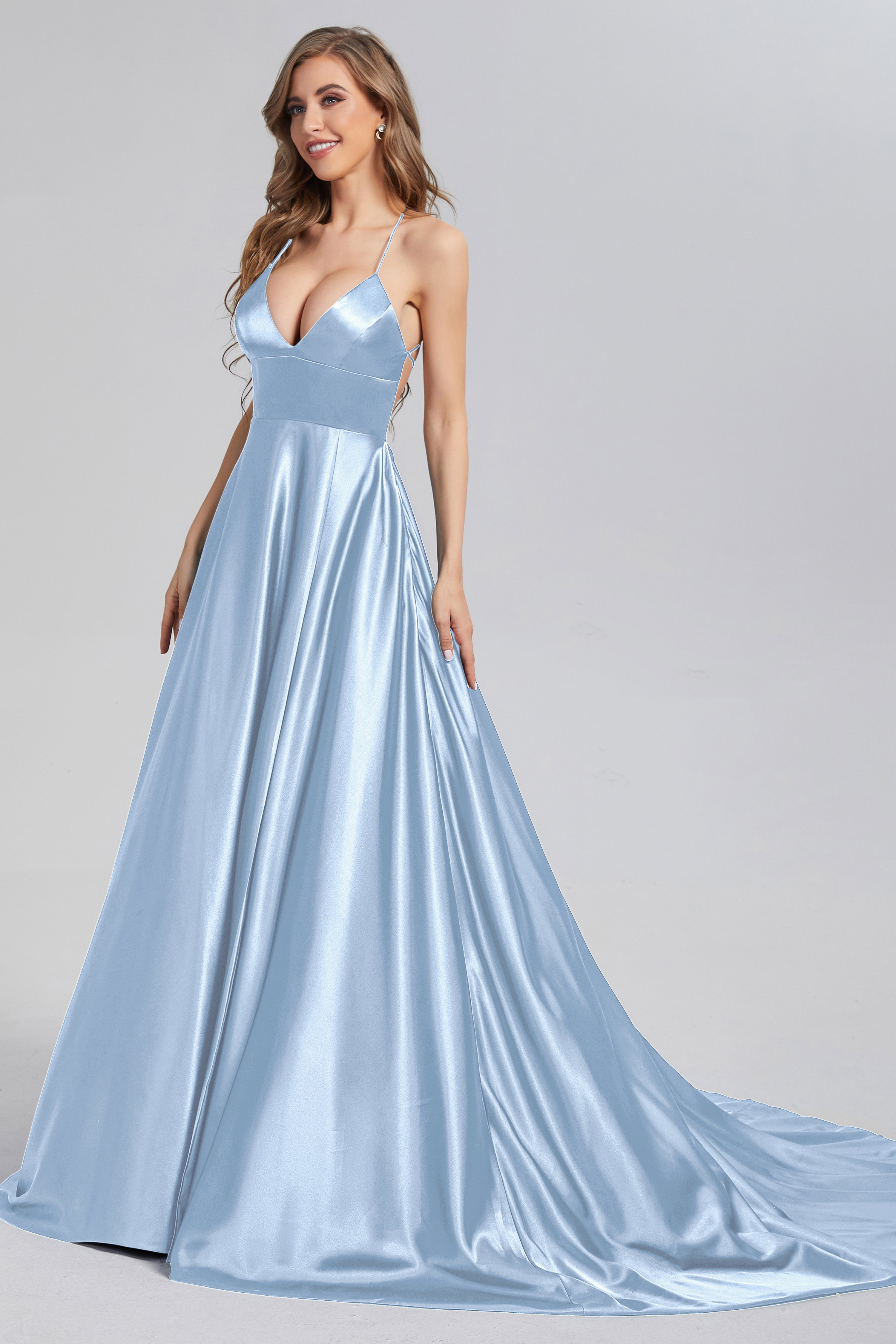V-neck Split Prom Dresses with Trailing