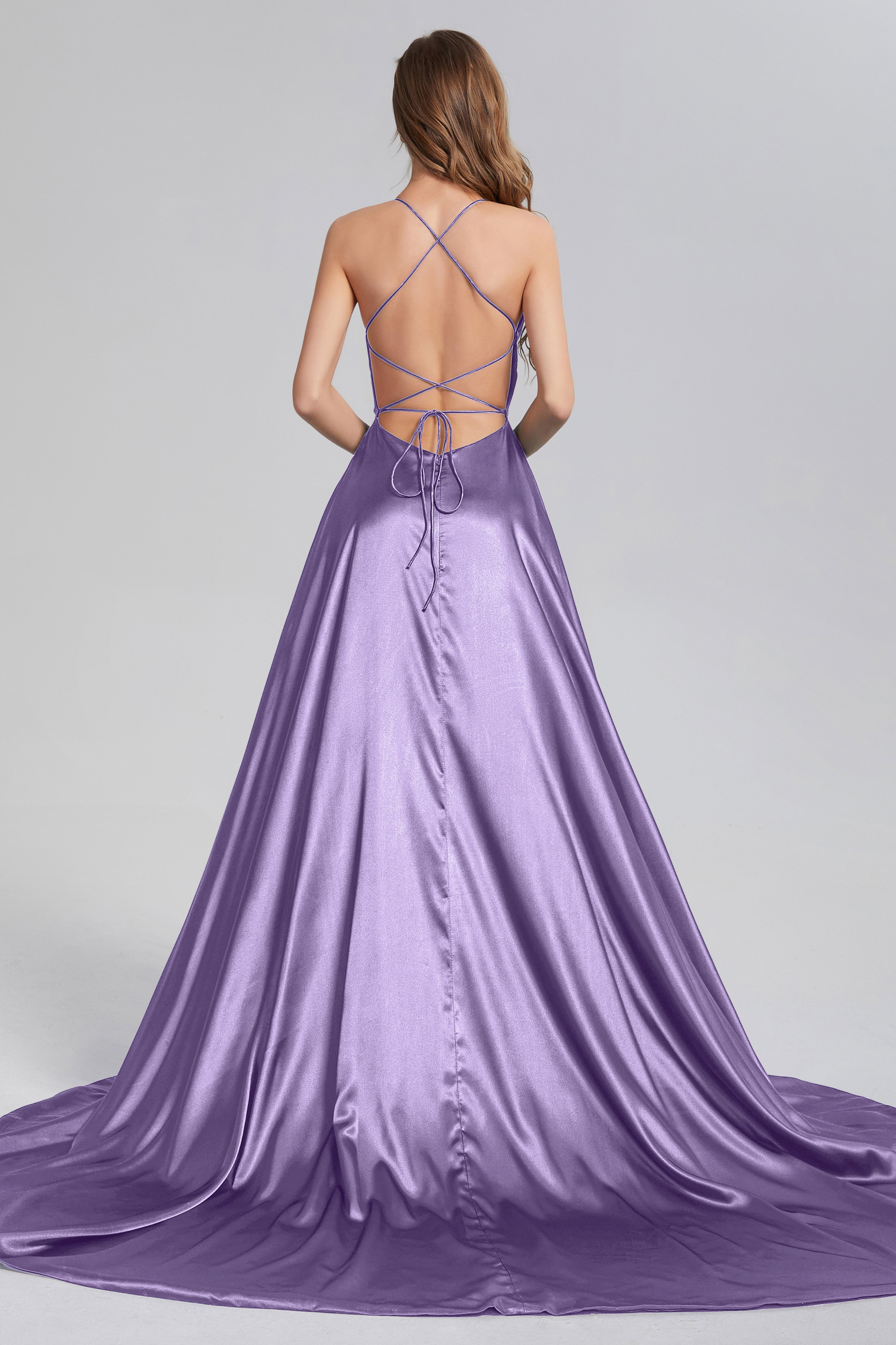 V-neck Split Prom Dresses with Trailing