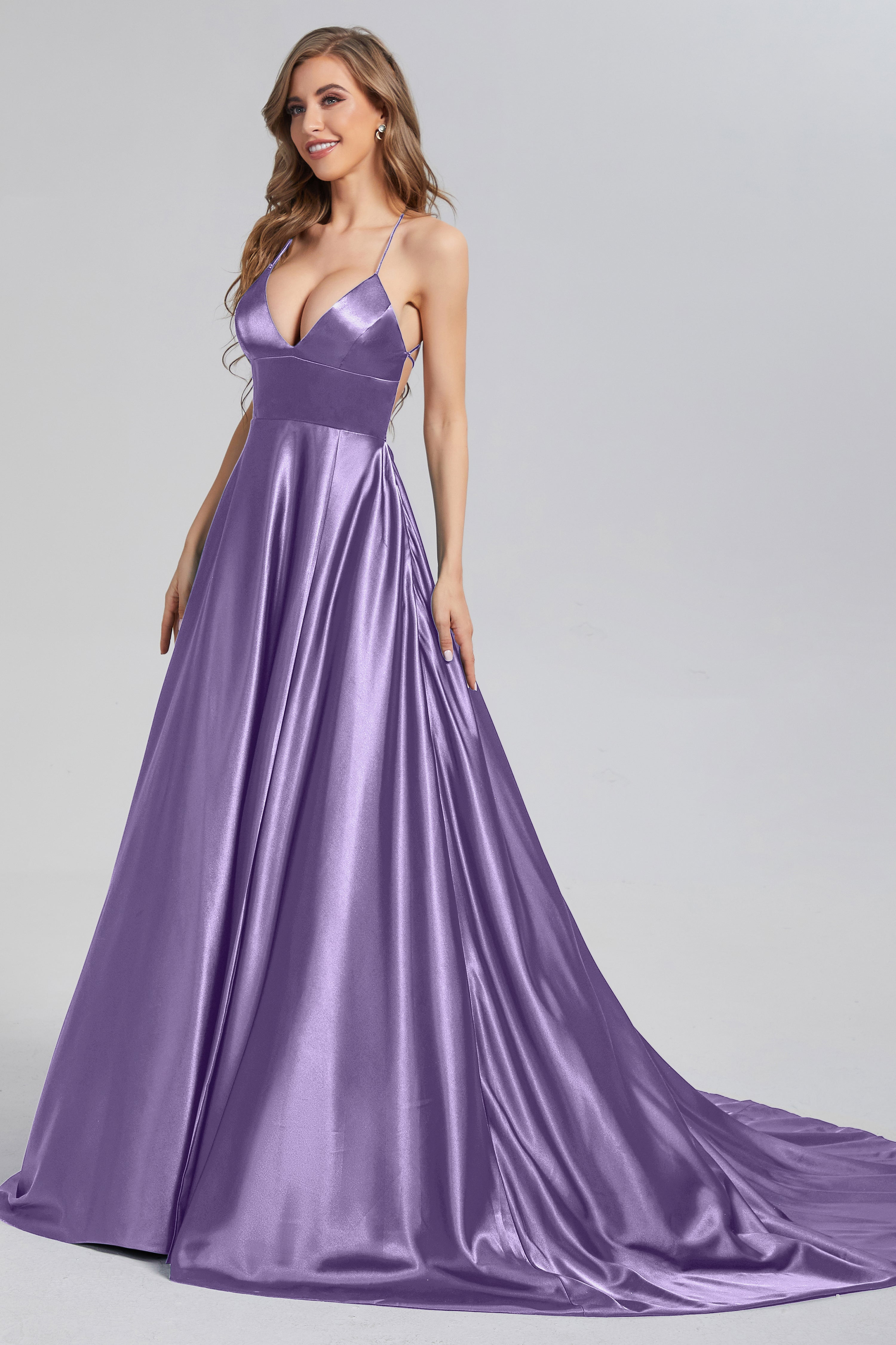 V-neck Split Prom Dresses with Trailing