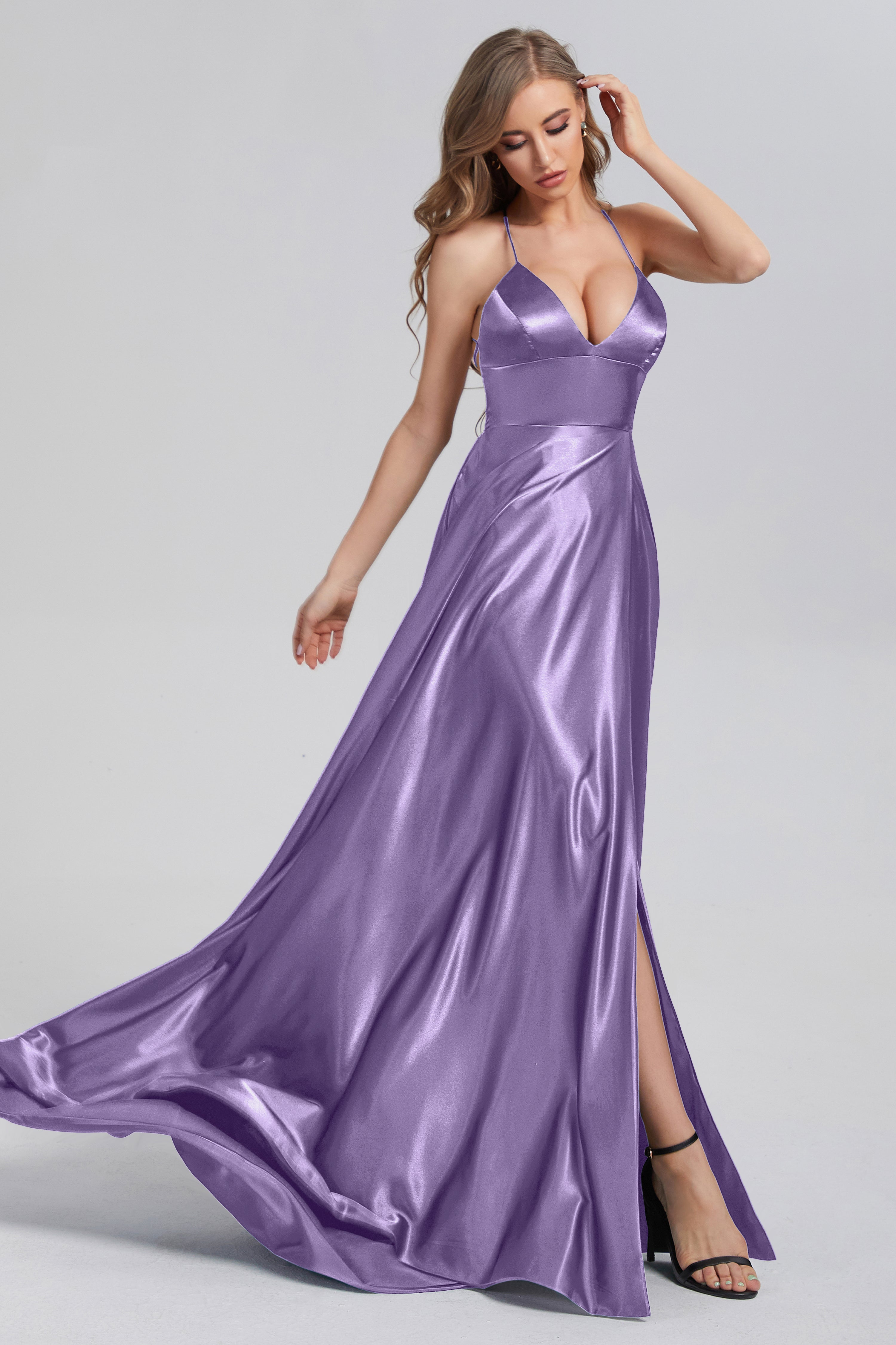 V-neck Split Prom Dresses with Trailing