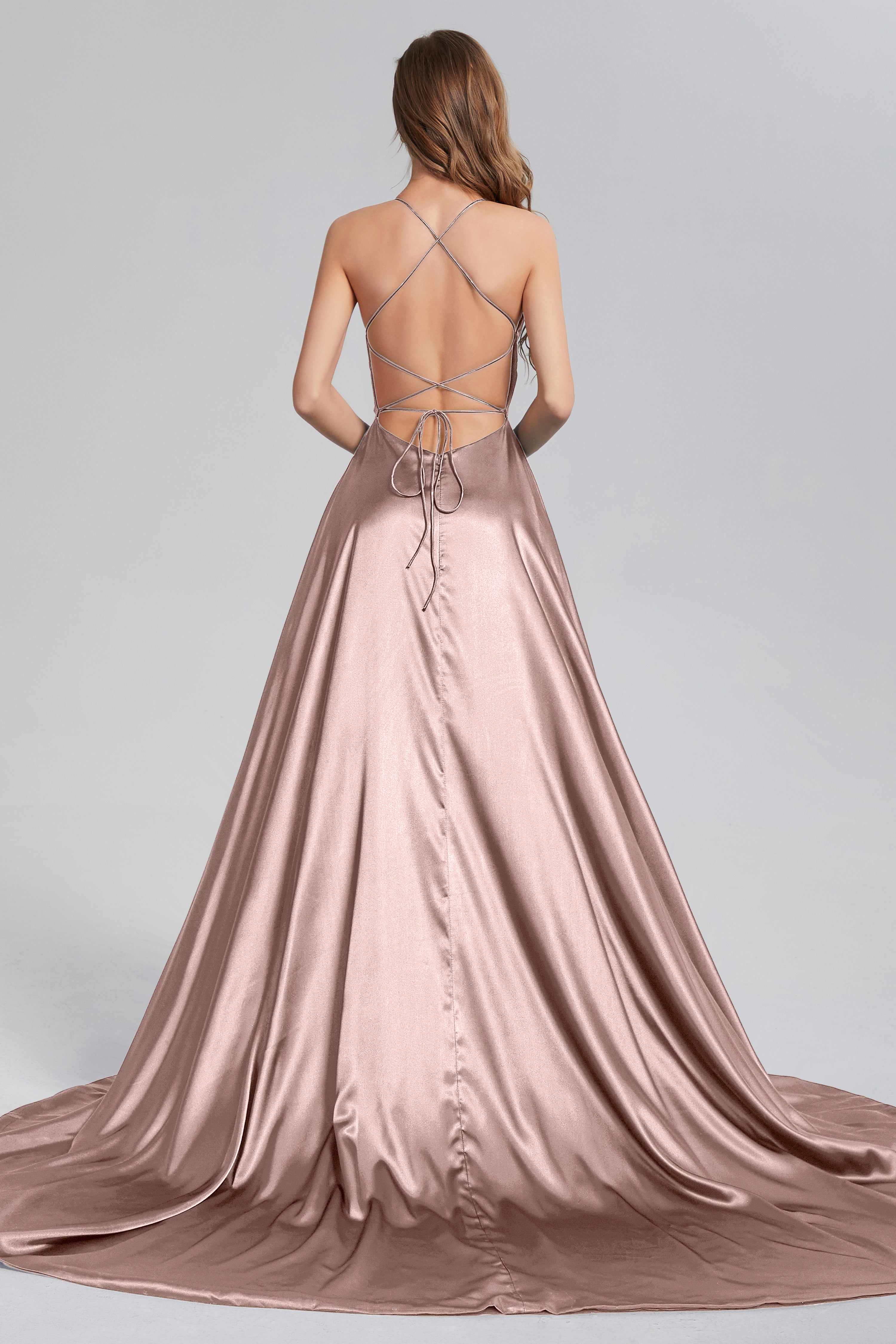 V-neck Split Prom Dresses with Trailing