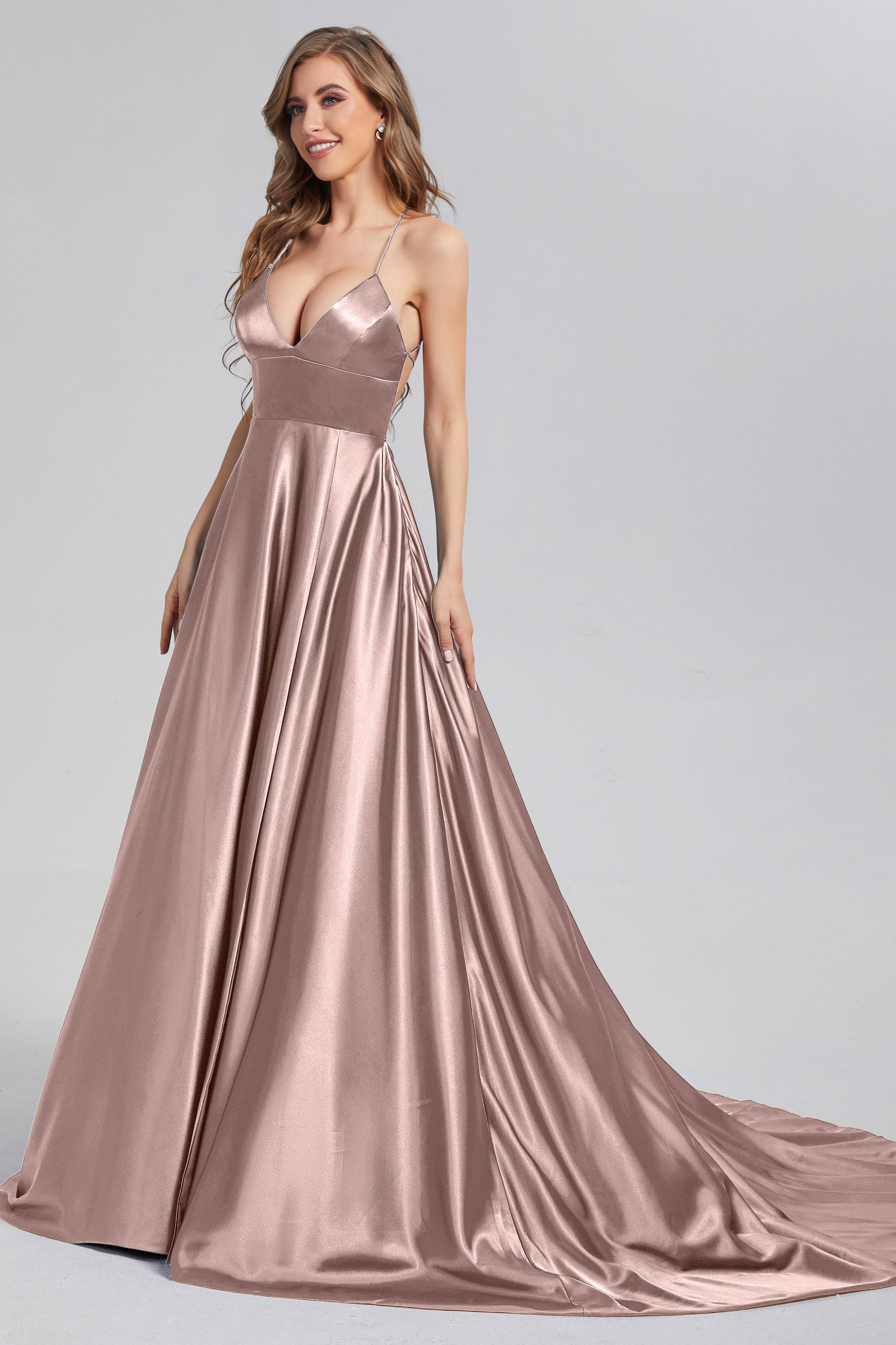 V-neck Split Prom Dresses with Trailing