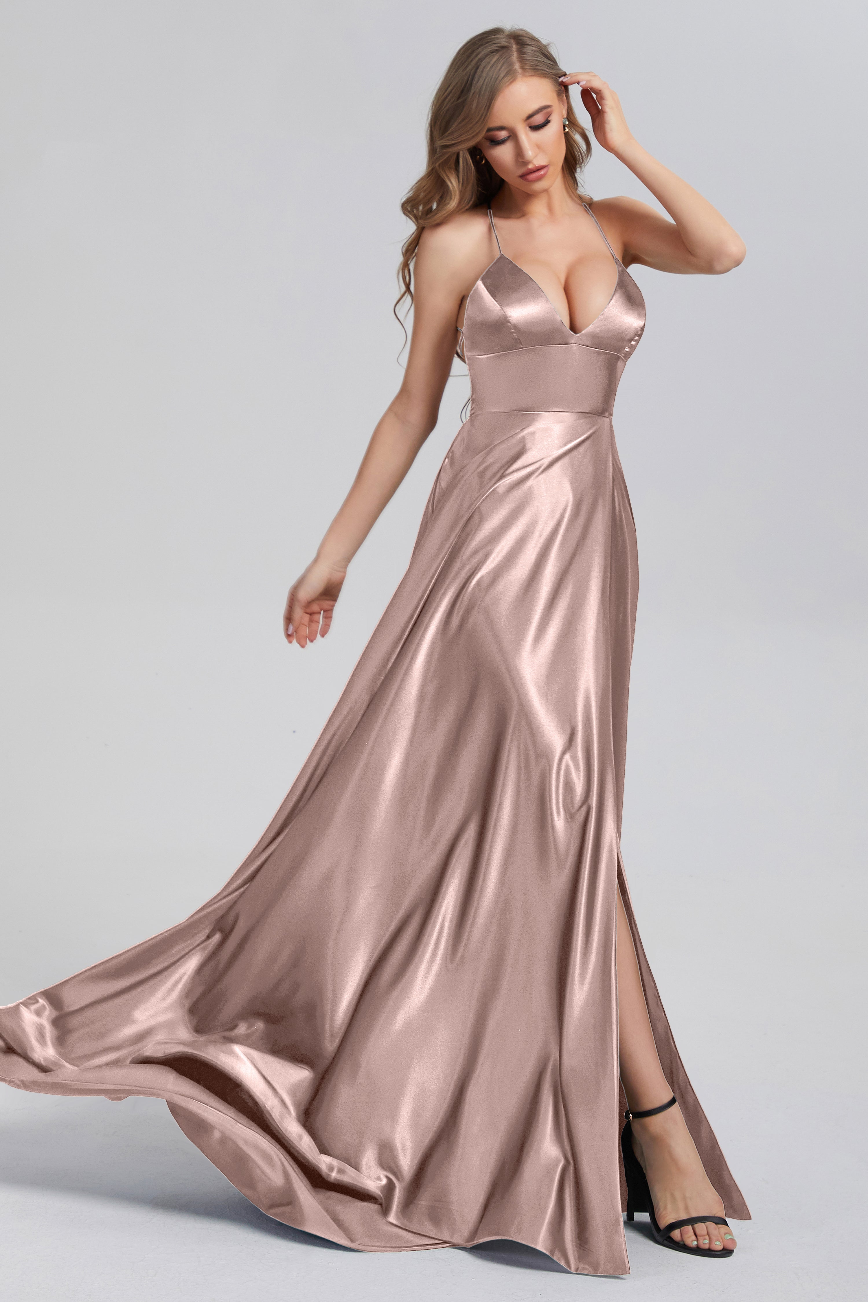 V-neck Split Prom Dresses with Trailing