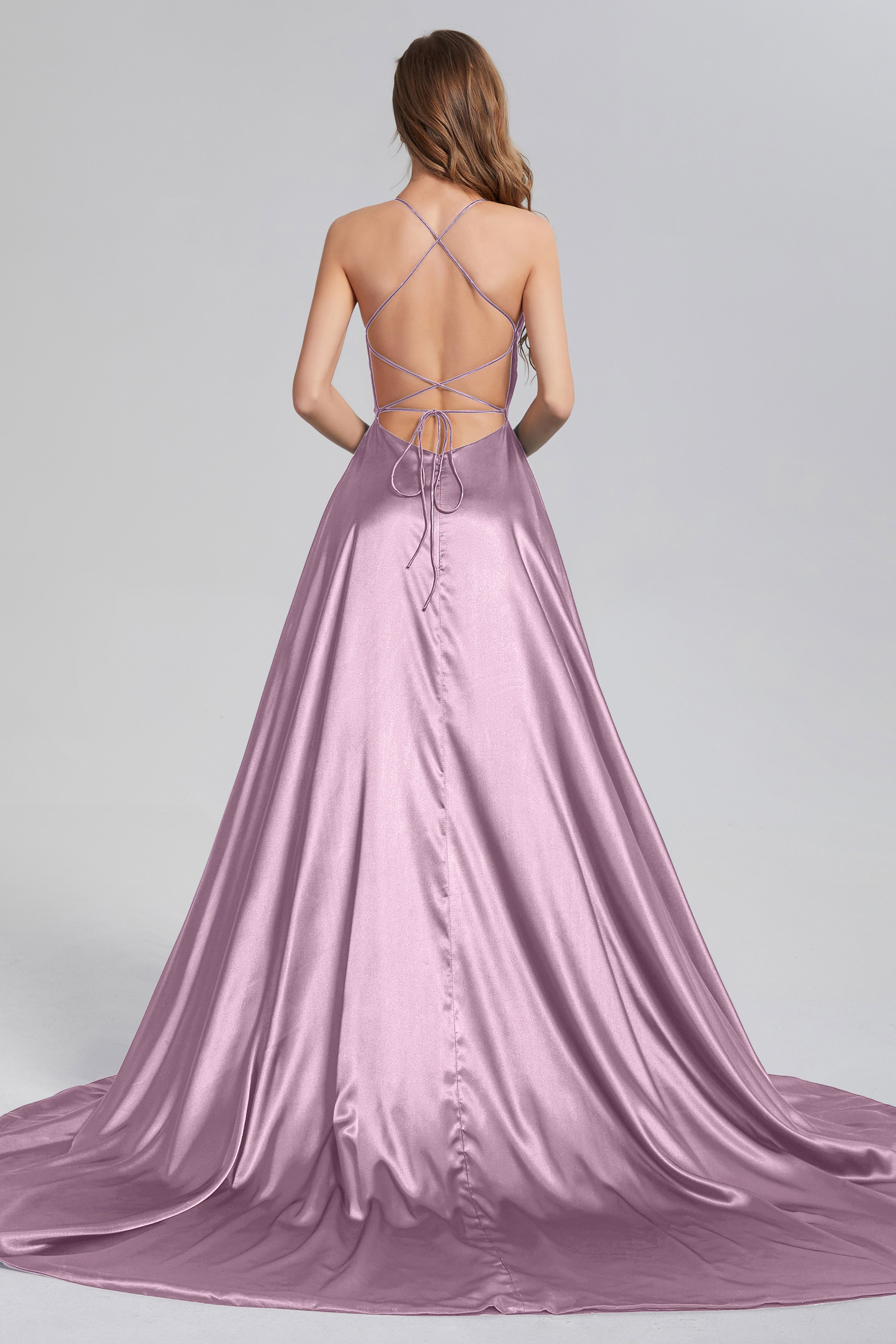 V-neck Split Prom Dresses with Trailing