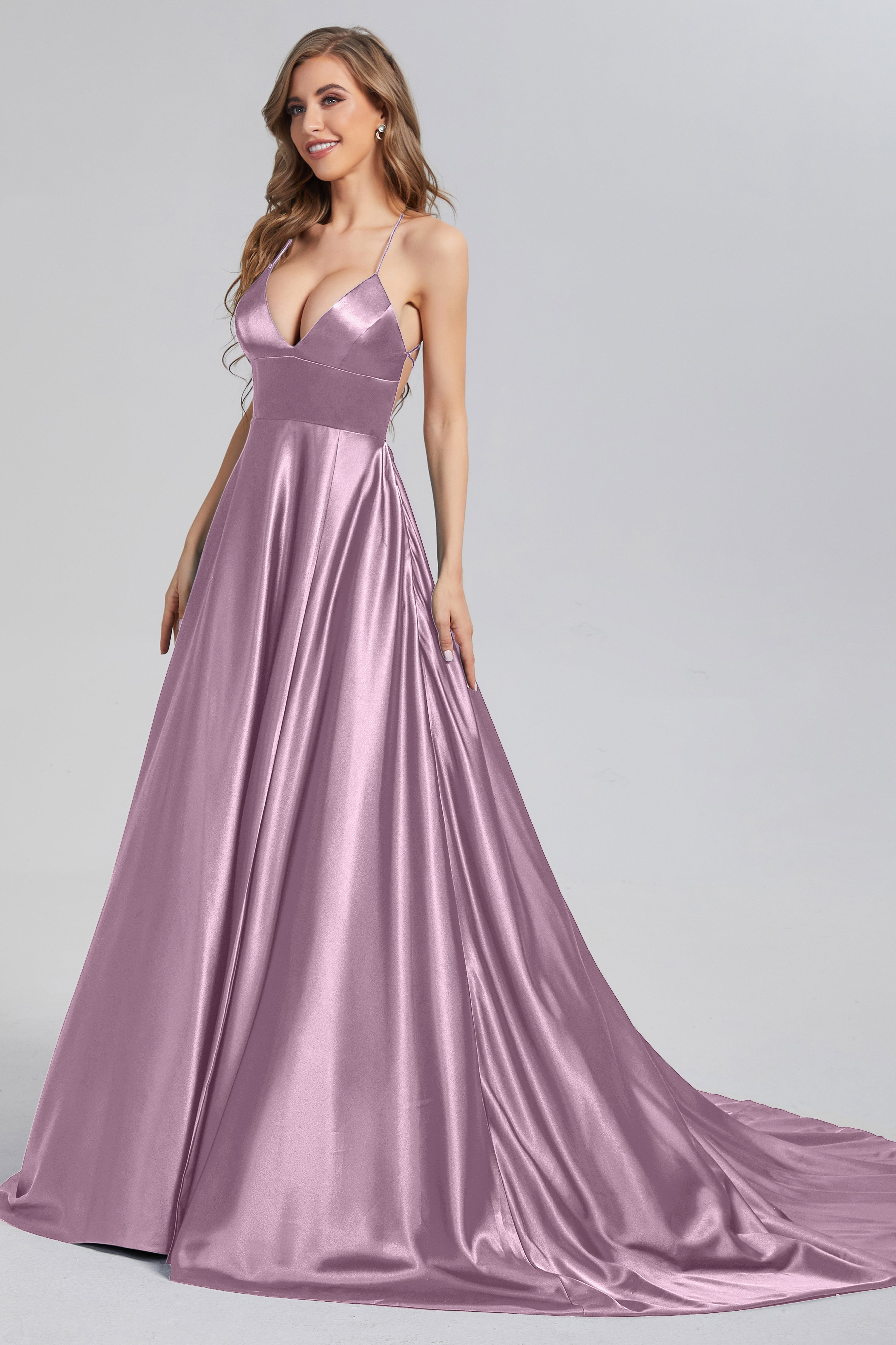 V-neck Split Prom Dresses with Trailing