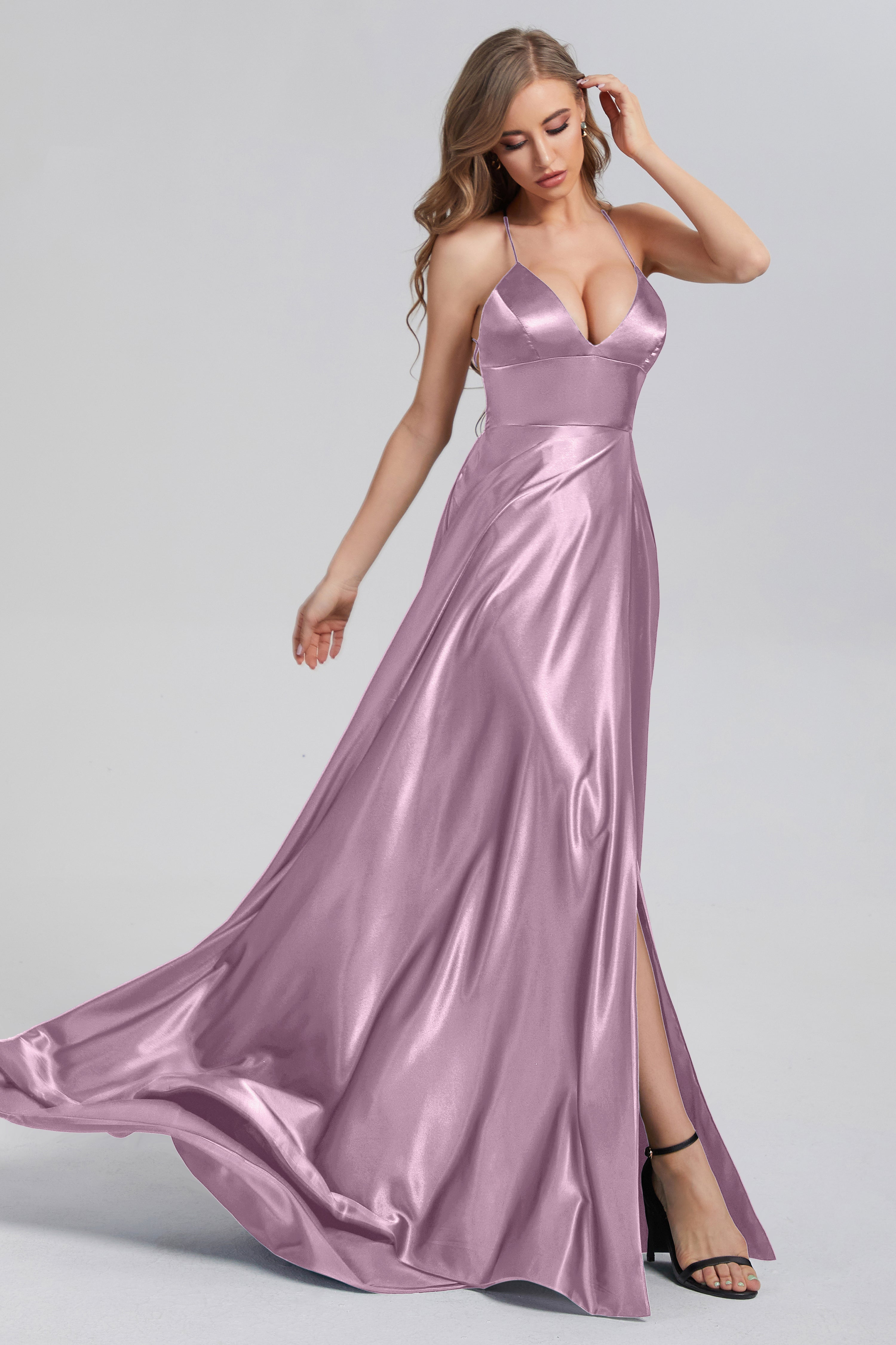 V-neck Split Prom Dresses with Trailing