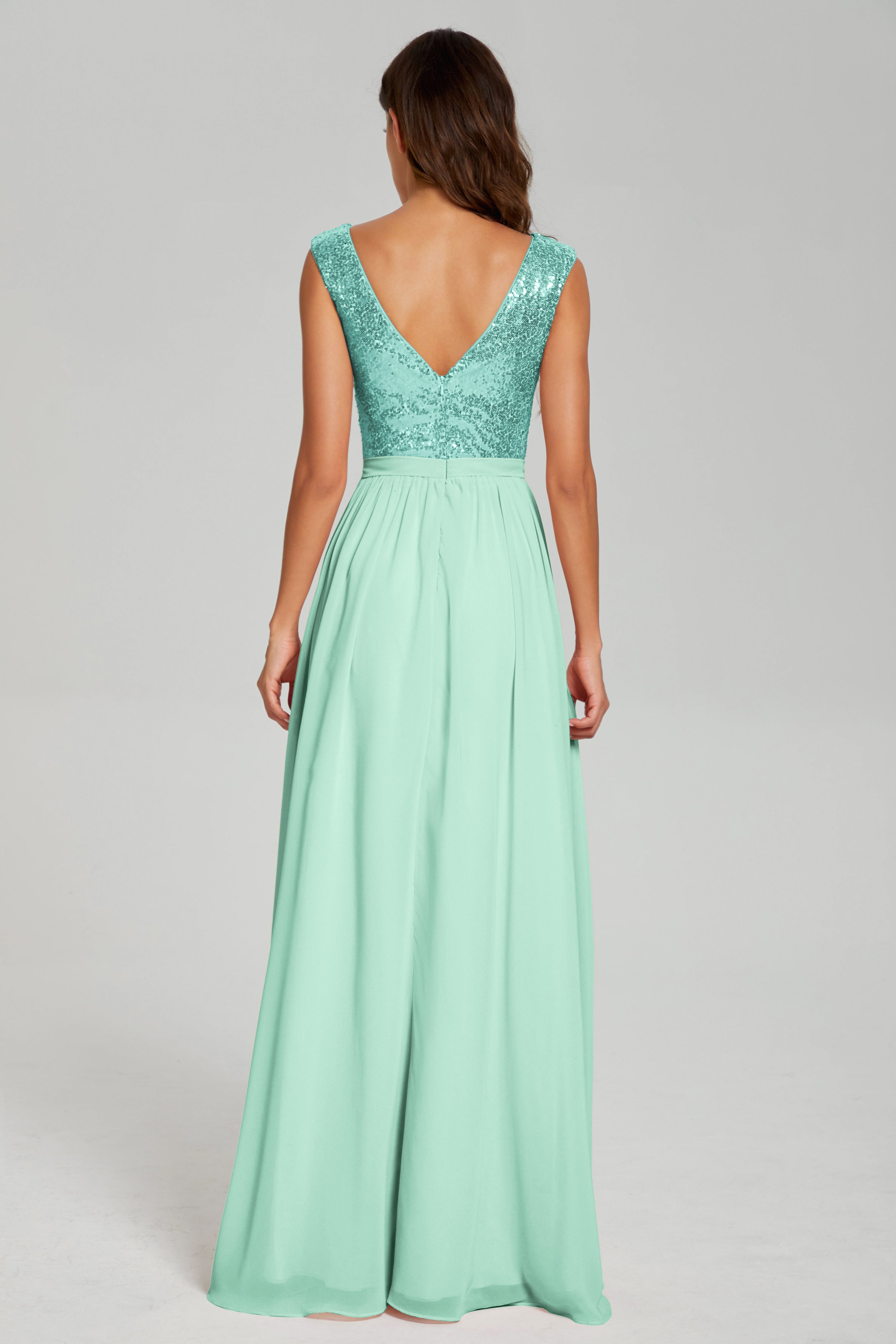Sequins Bateau Split Prom Dresses