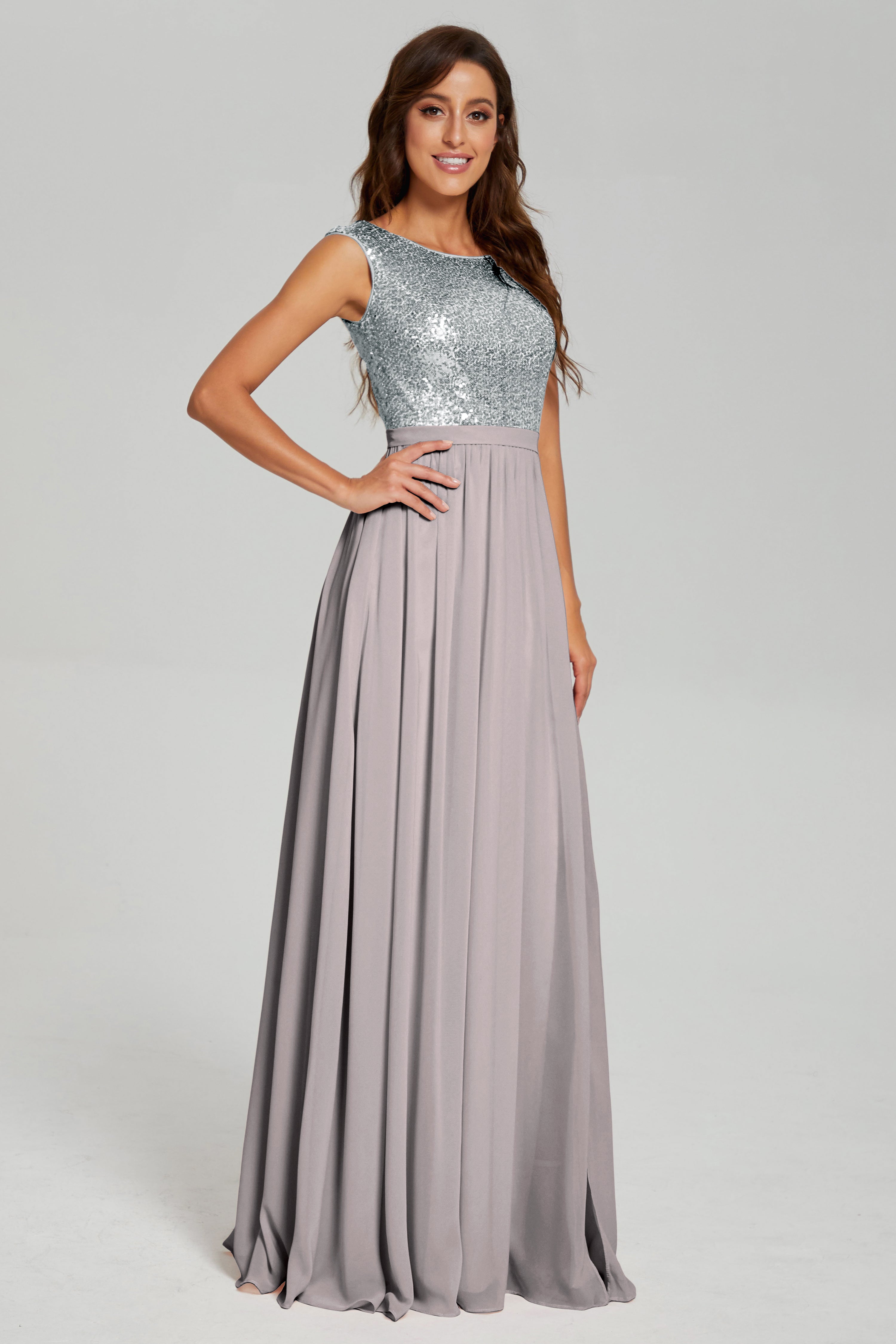 Sequins Bateau Split Prom Dresses