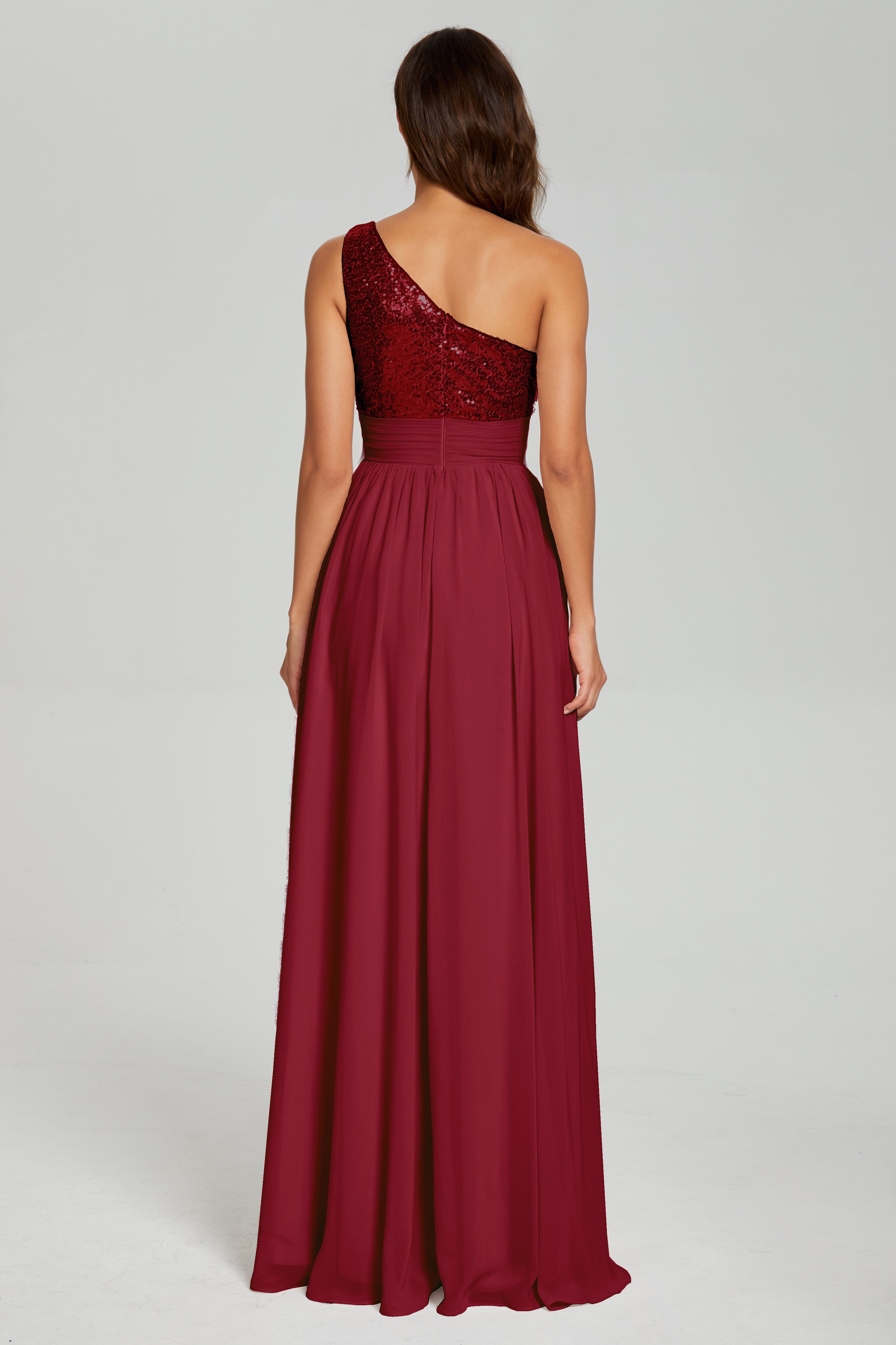 Sequins One Shoulder Chiffon Prom Dresses