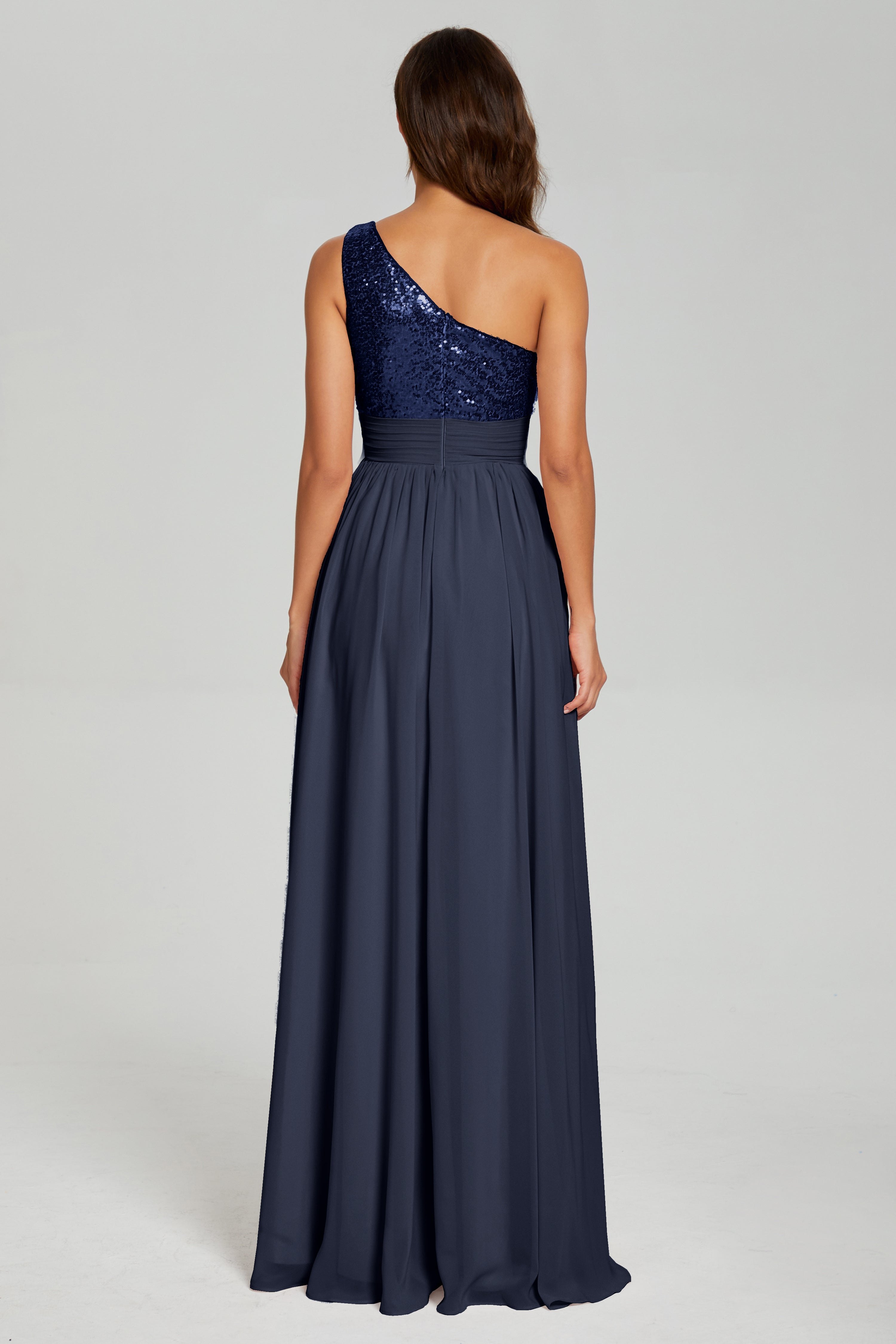 Sequins One Shoulder Chiffon Prom Dresses