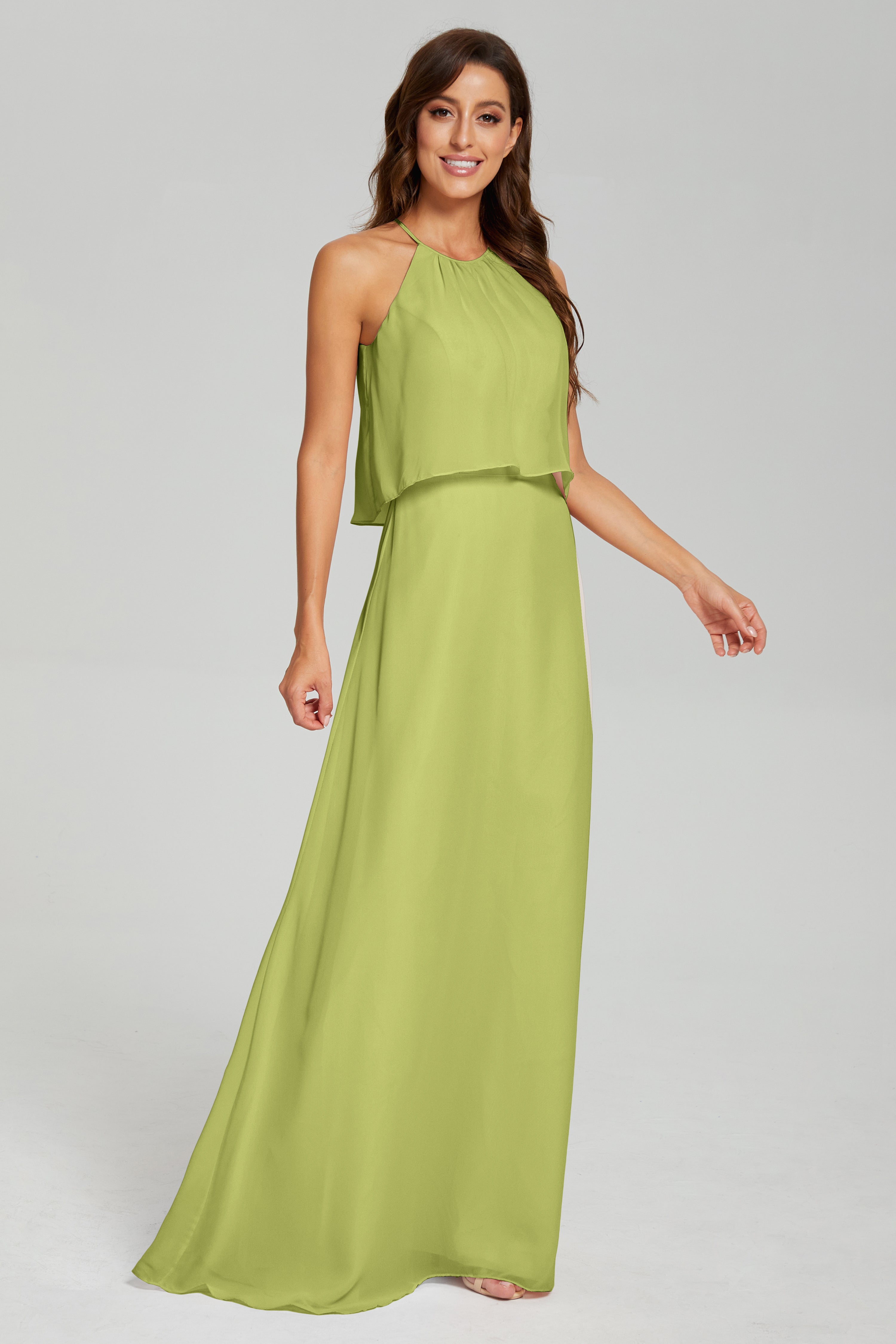 Simple Halter Chiffon Long Prom Dresses