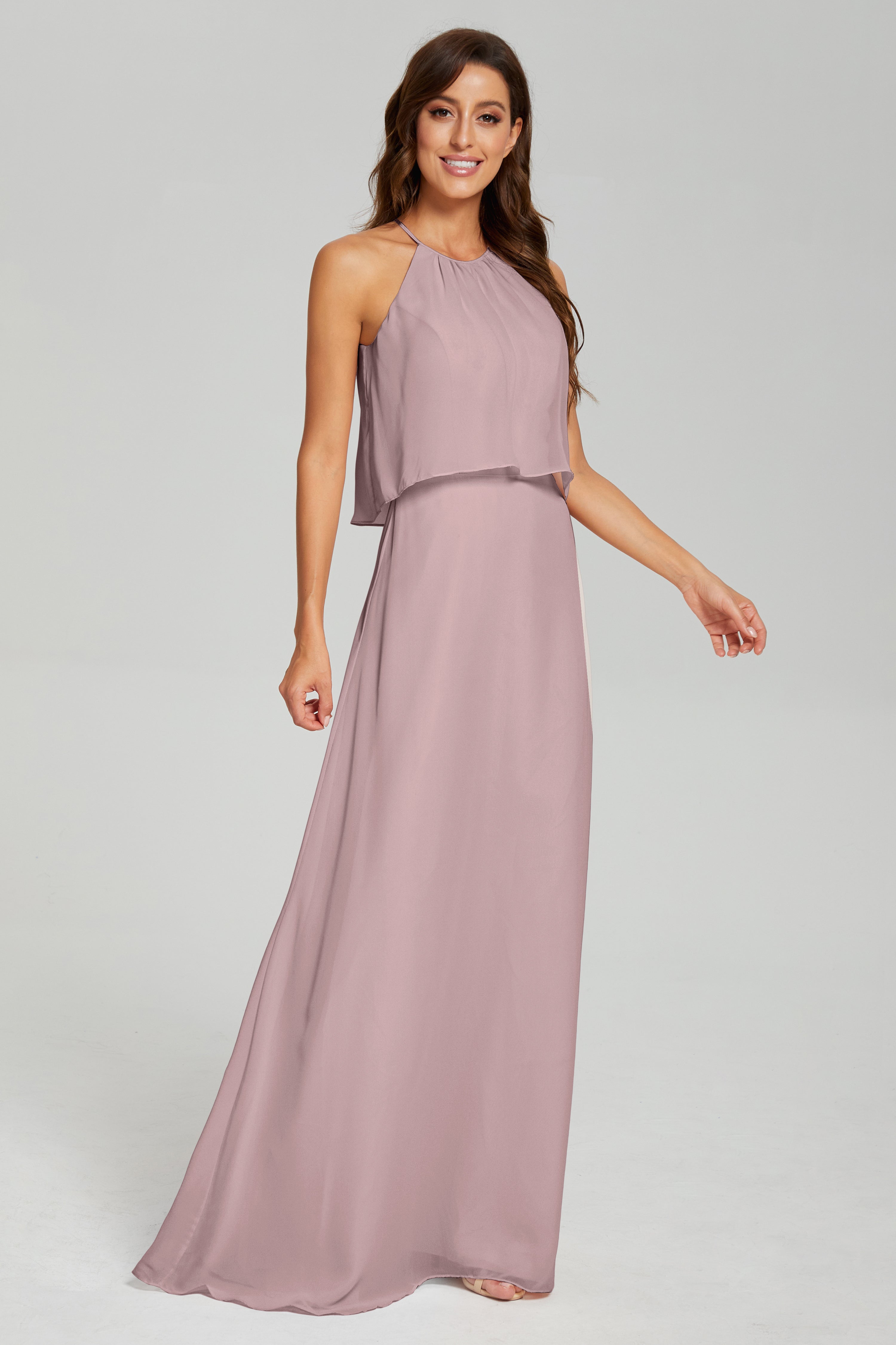 Simple Halter Chiffon Long Prom Dresses